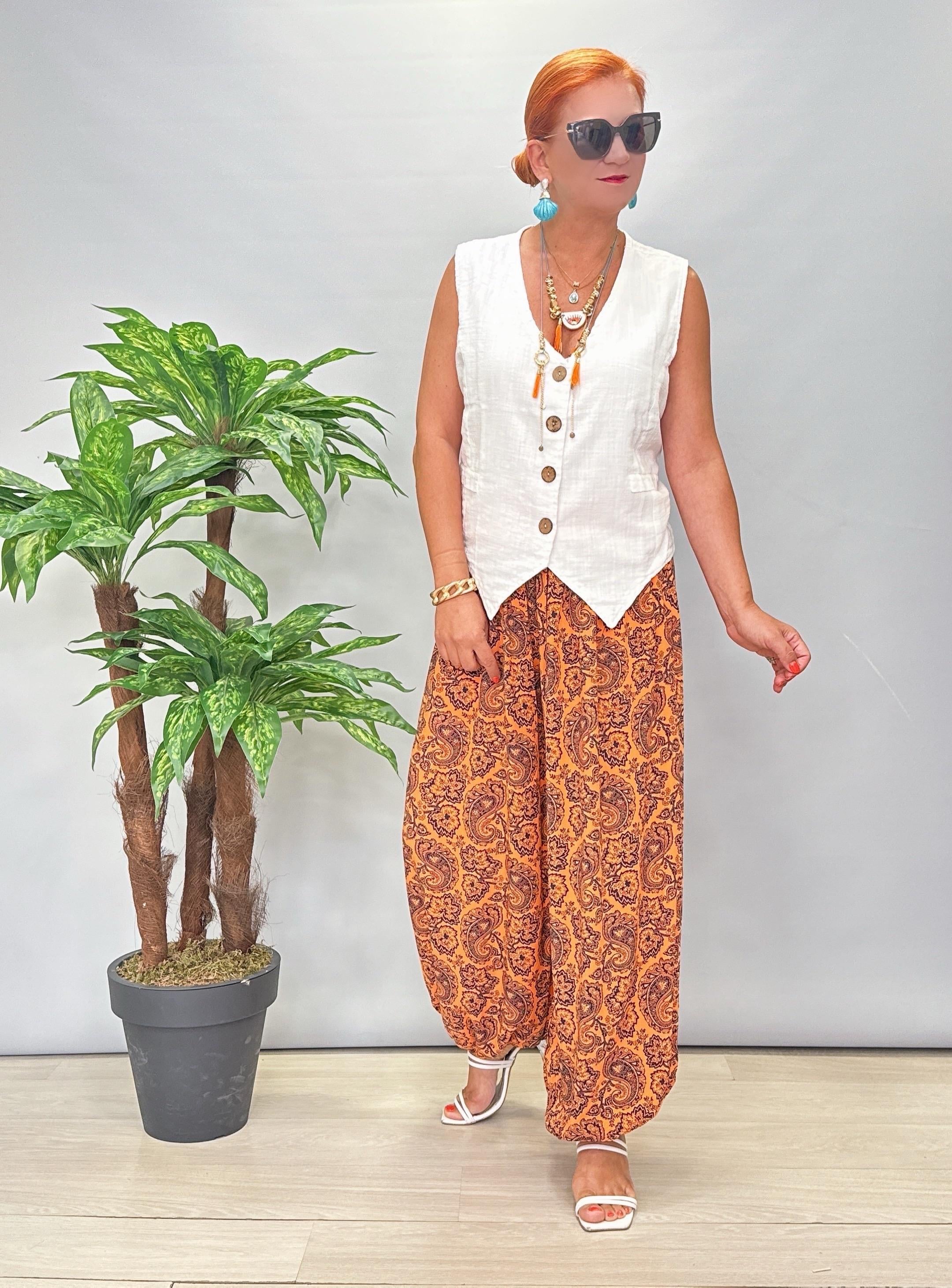 1495 PREMIUM İTALYAN VISCOS ŞALVAR TURUNCU 46 BEDENE KADAR UYUMLU 