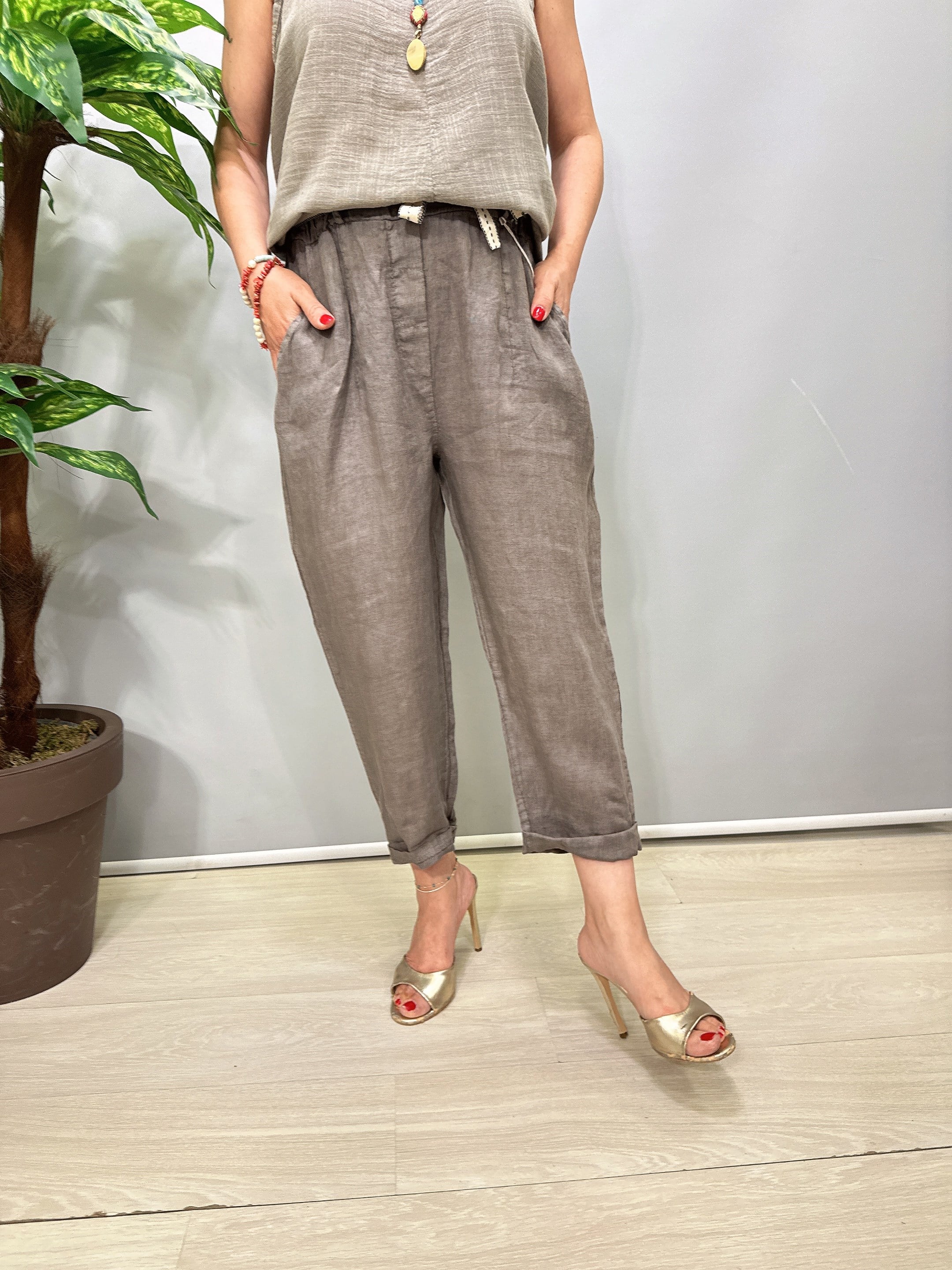 1505 Italyan Keten Pantolon  Vizon