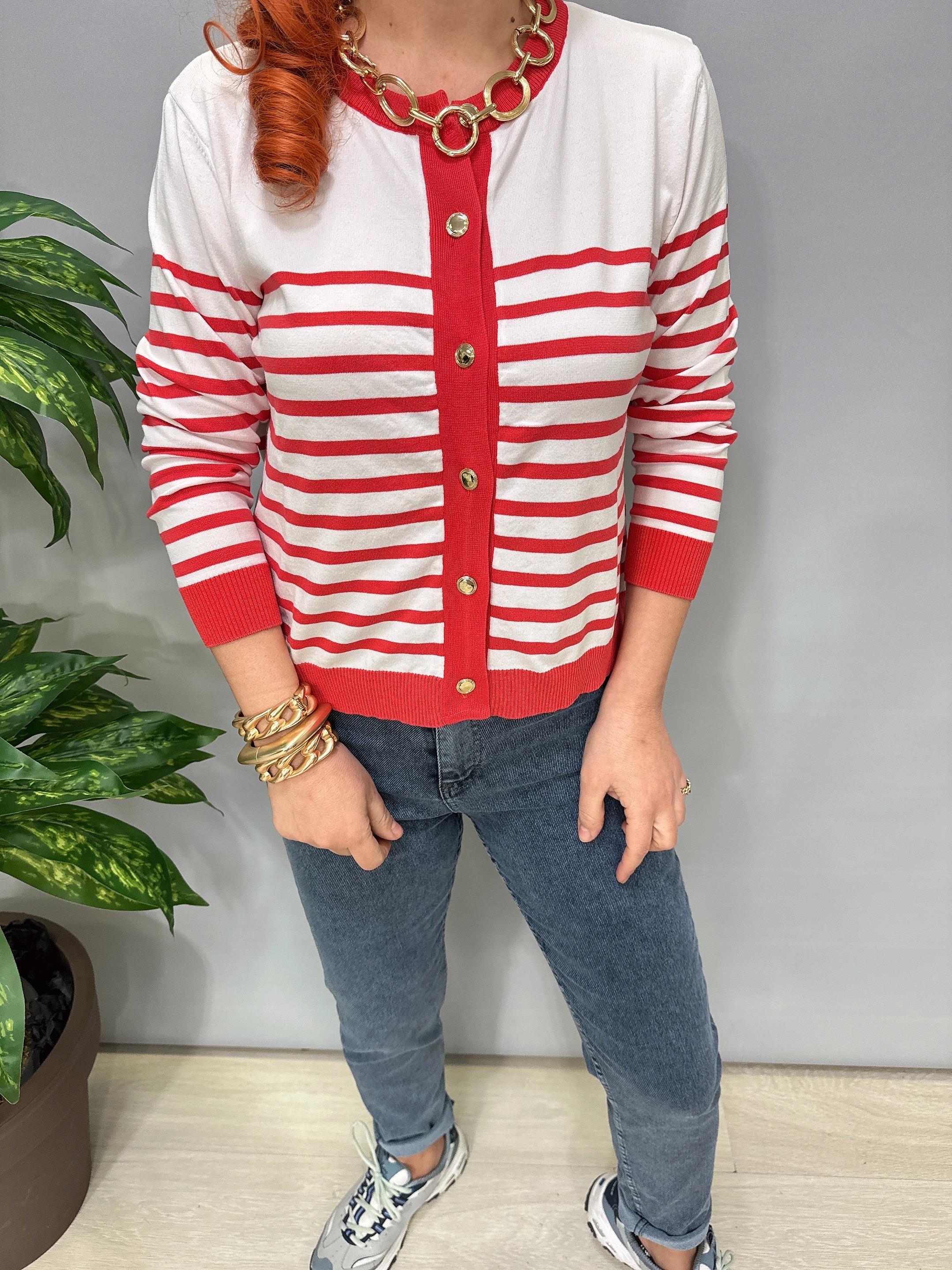 1508 Çizgili Hırka/Bluz Kırmızı 