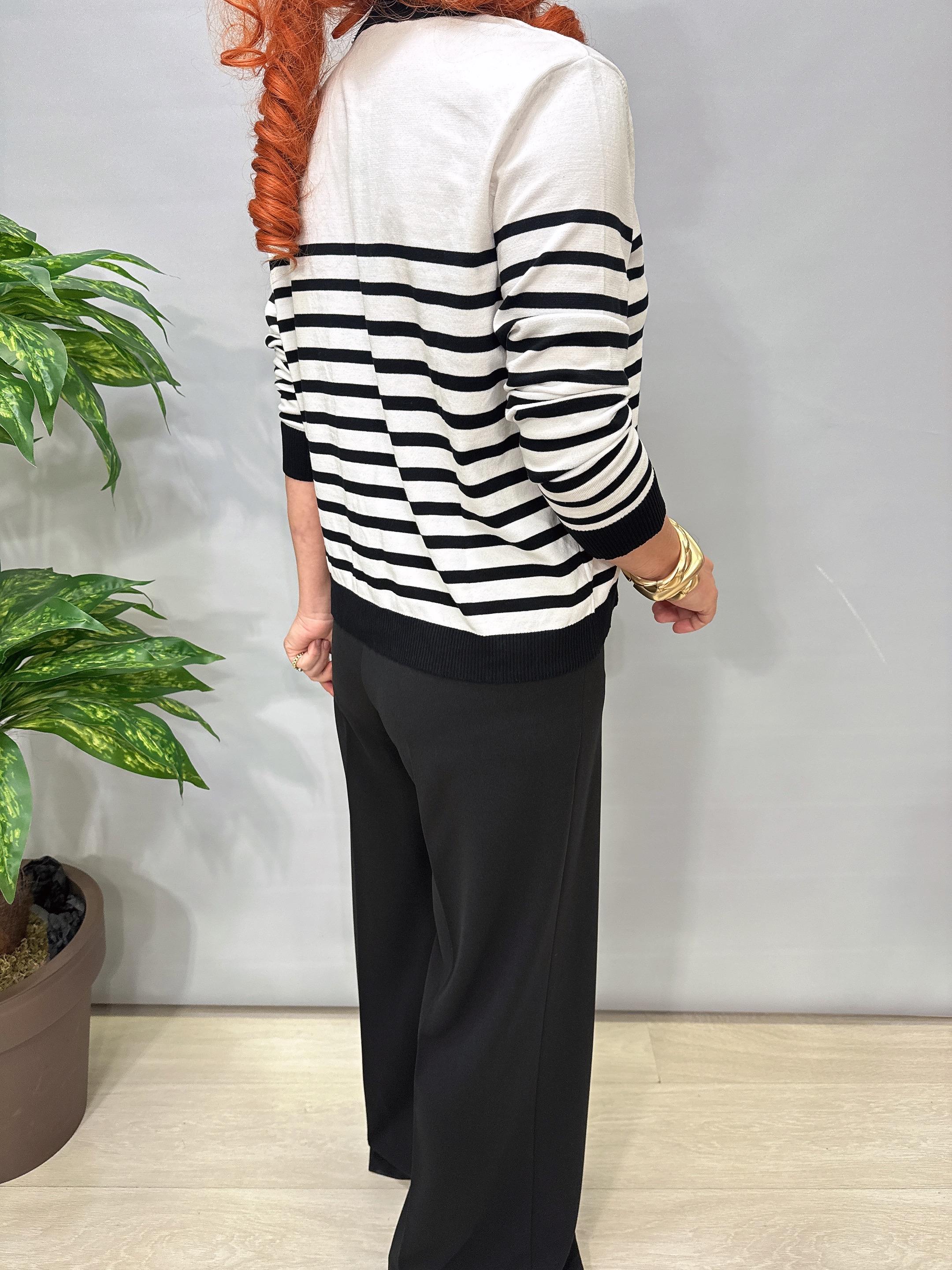 1508 Çizgili Hırka/Bluz Siyah