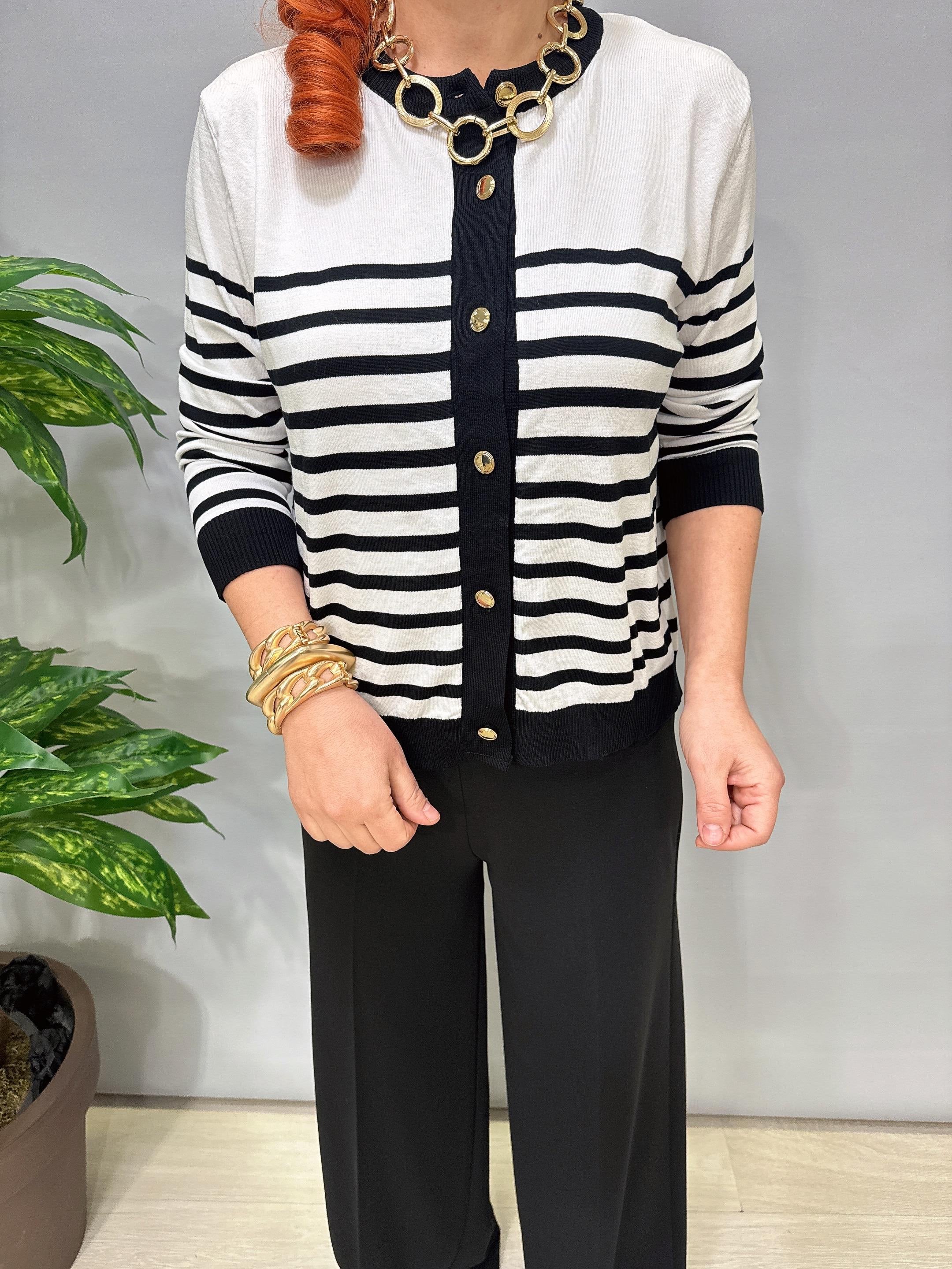 1508 Çizgili Hırka/Bluz Siyah