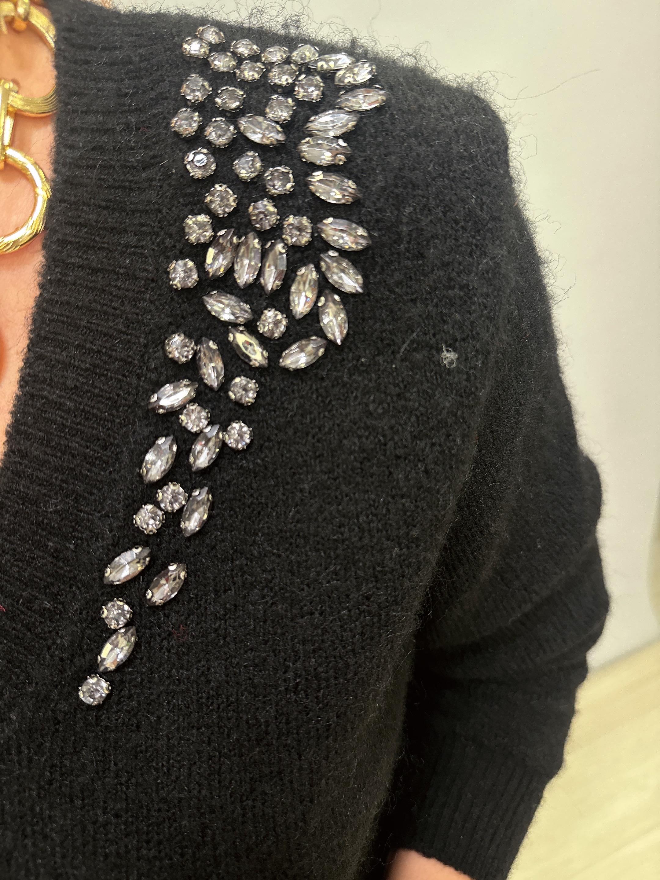 1508 Omuzunda Taş Detaylı Kazak Siyah