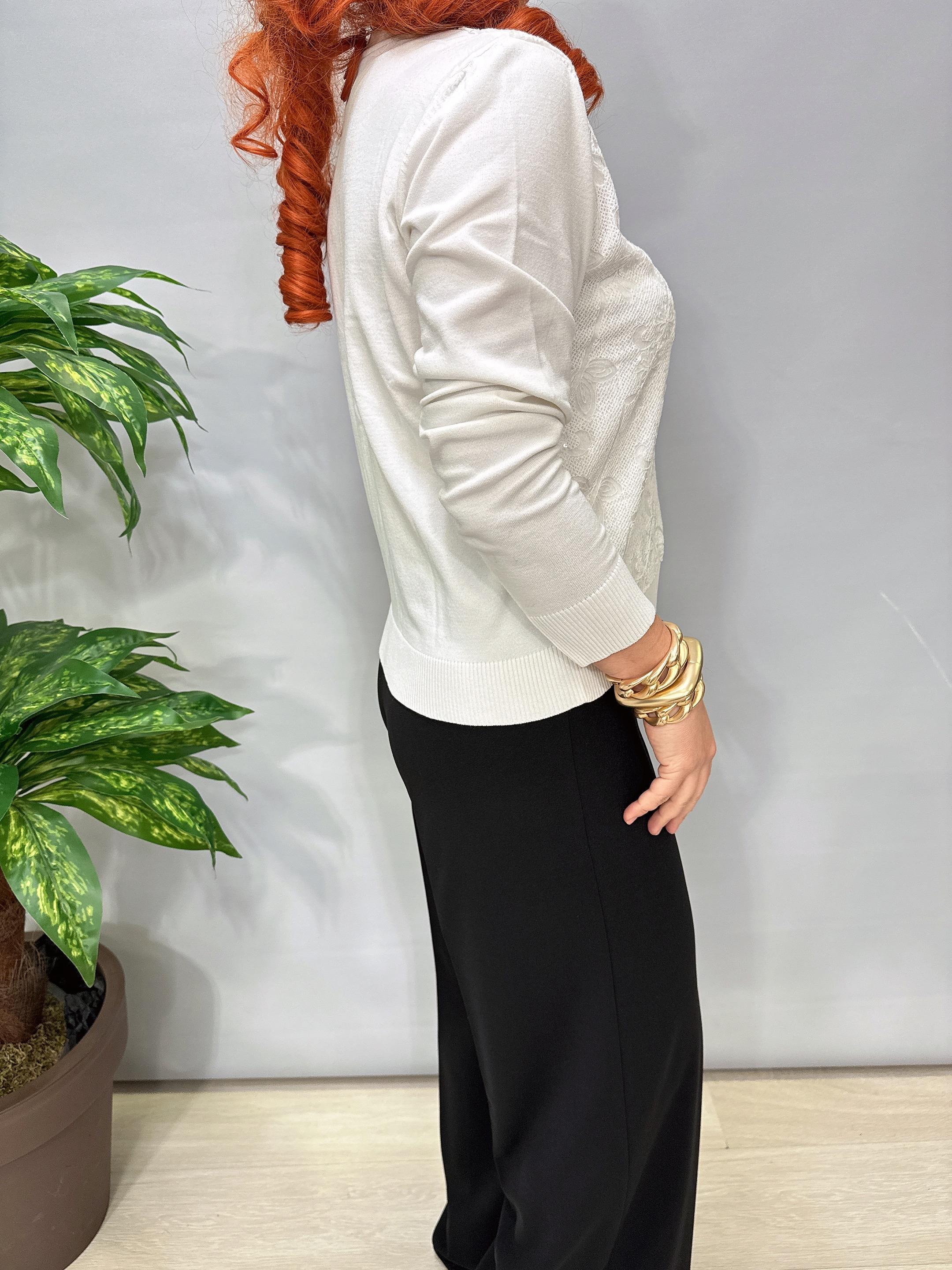 1509 İnci Düğme Detaylı Triko Ceket Ekru