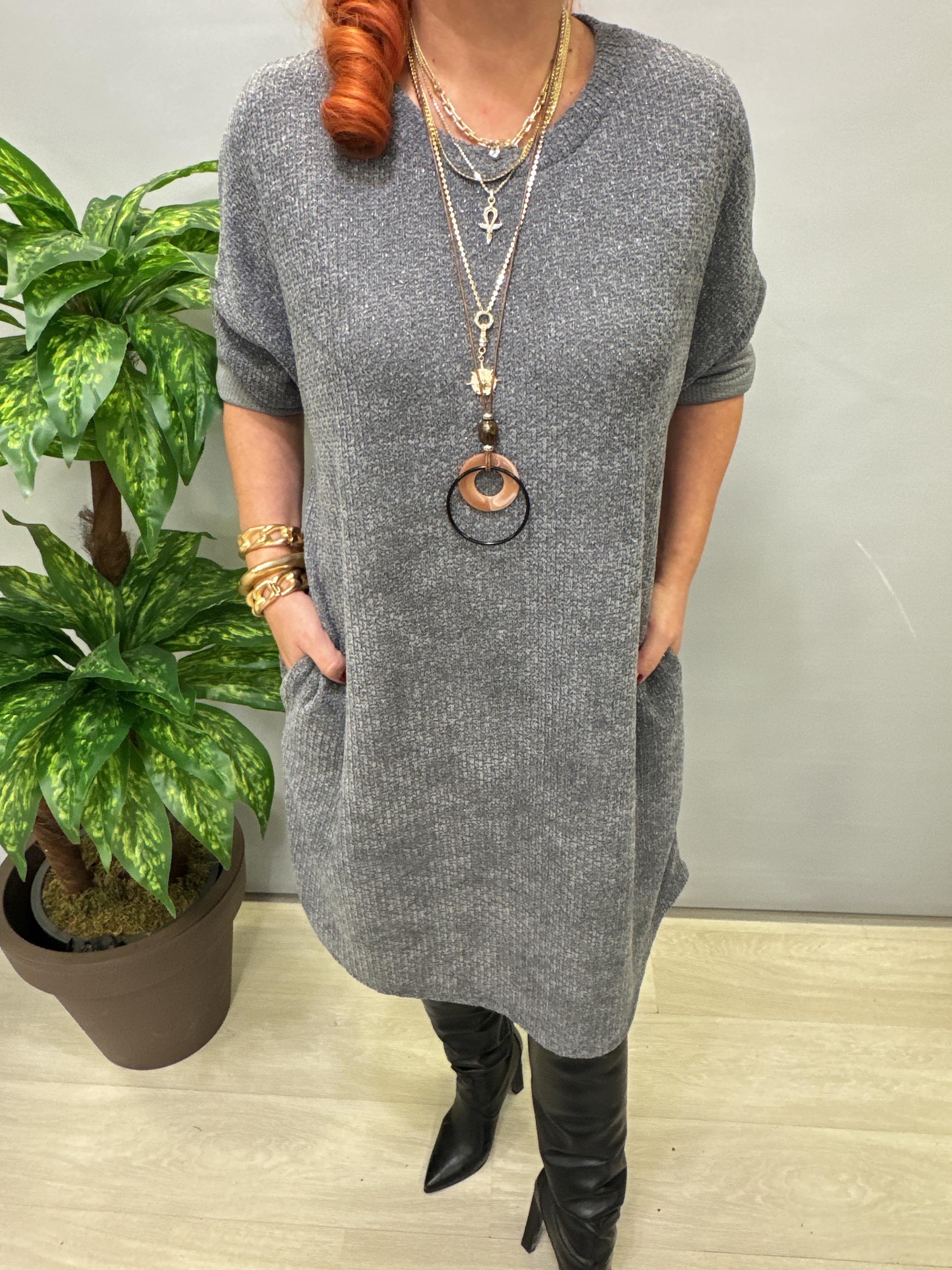 1575 Italyan Şönil Kadife Elbise Gri