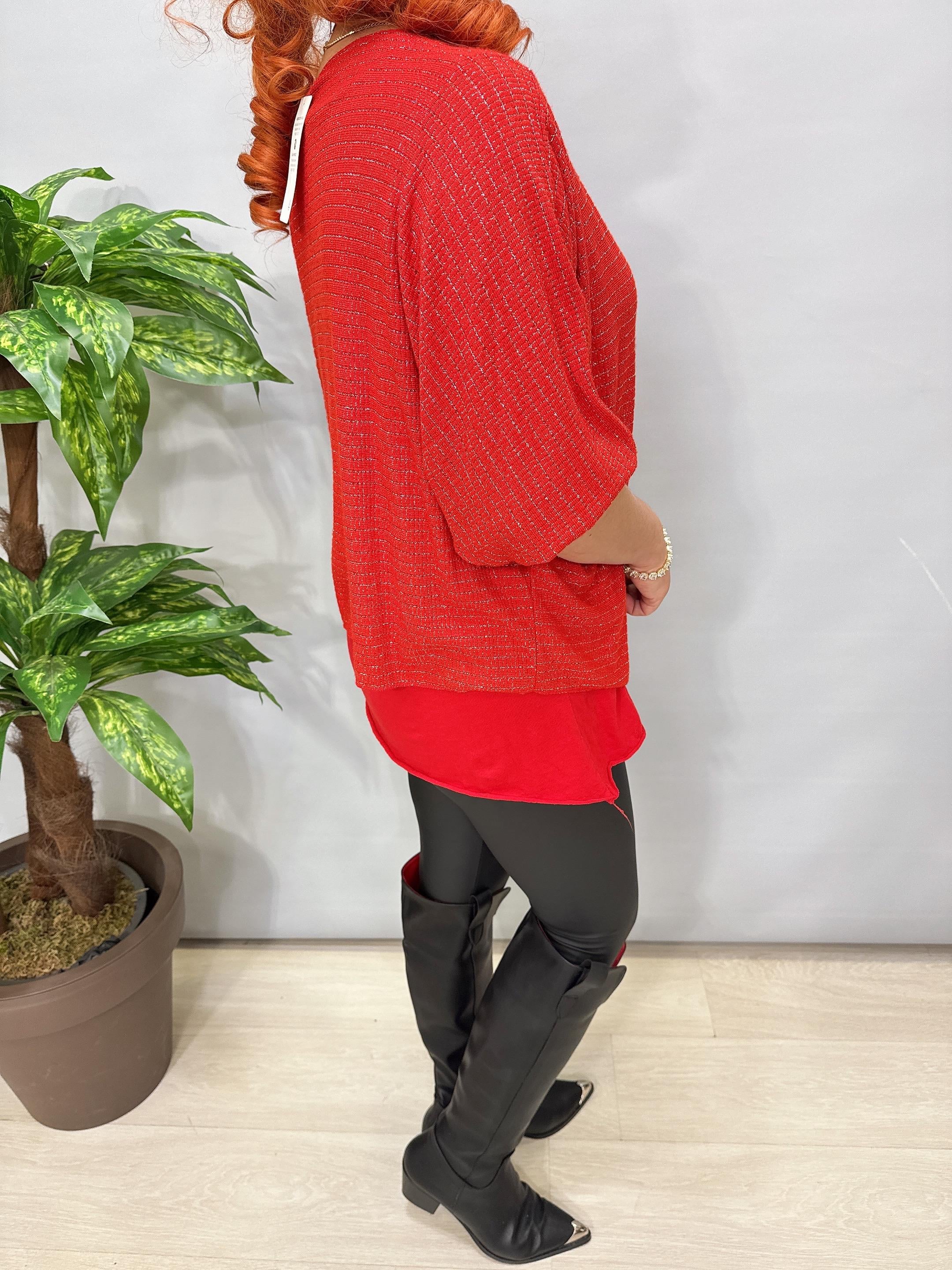 1578 Italyan Simli Triko Bluz Kırmızı 