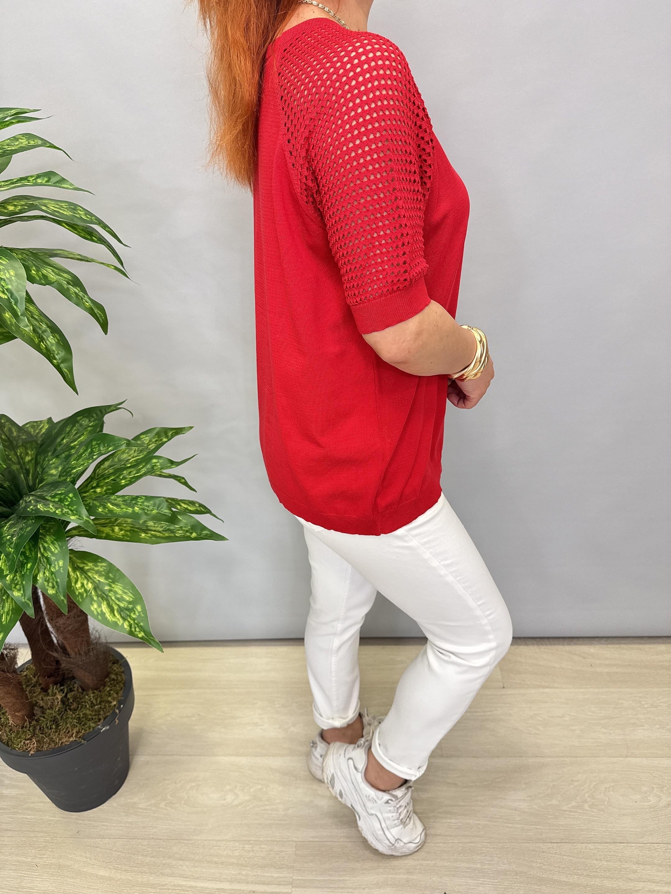 1585 MERSERİZE TRİKO BLUZ KIRMIZI