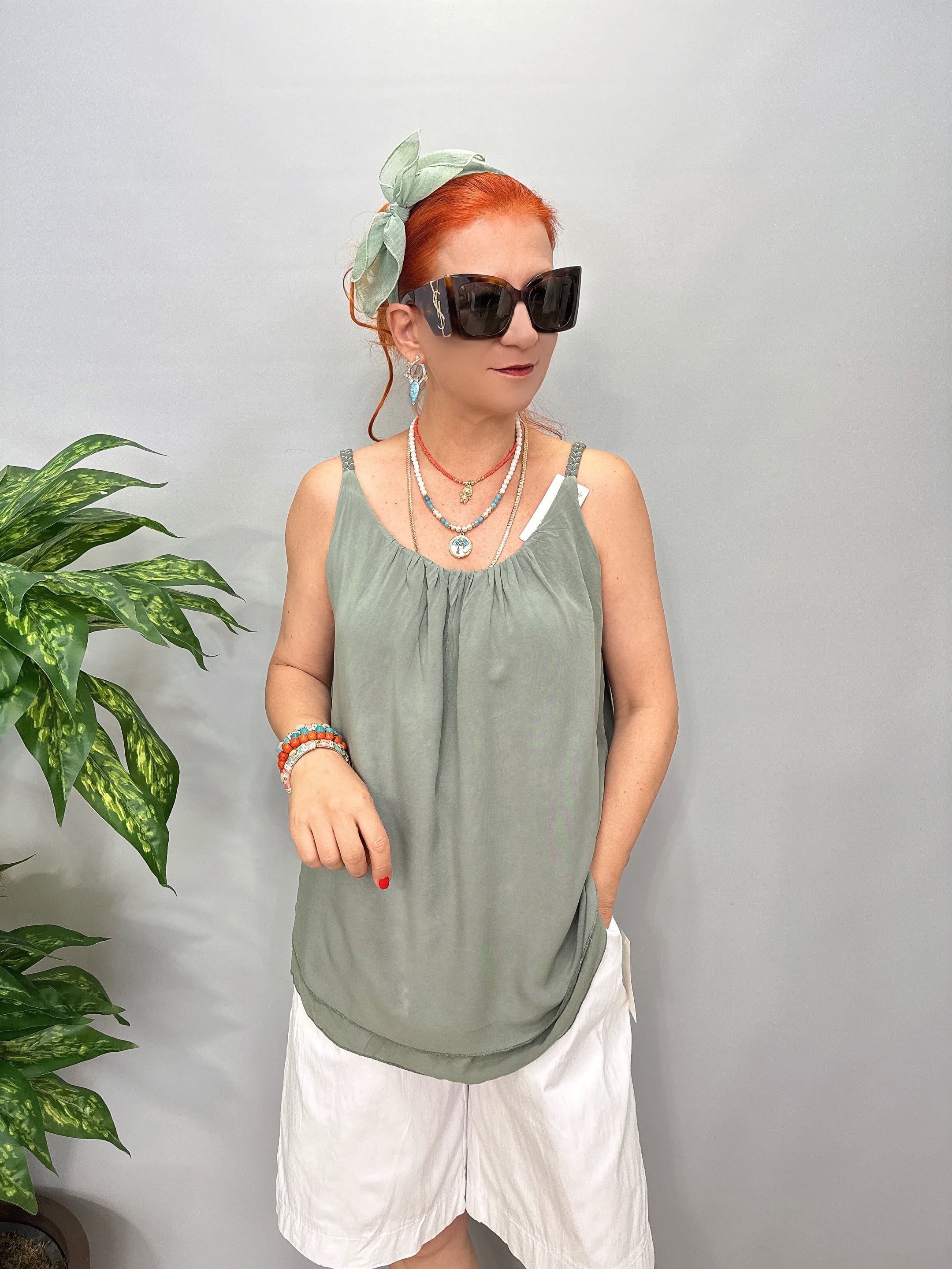 1688 Italyan Askılı bluz Mint