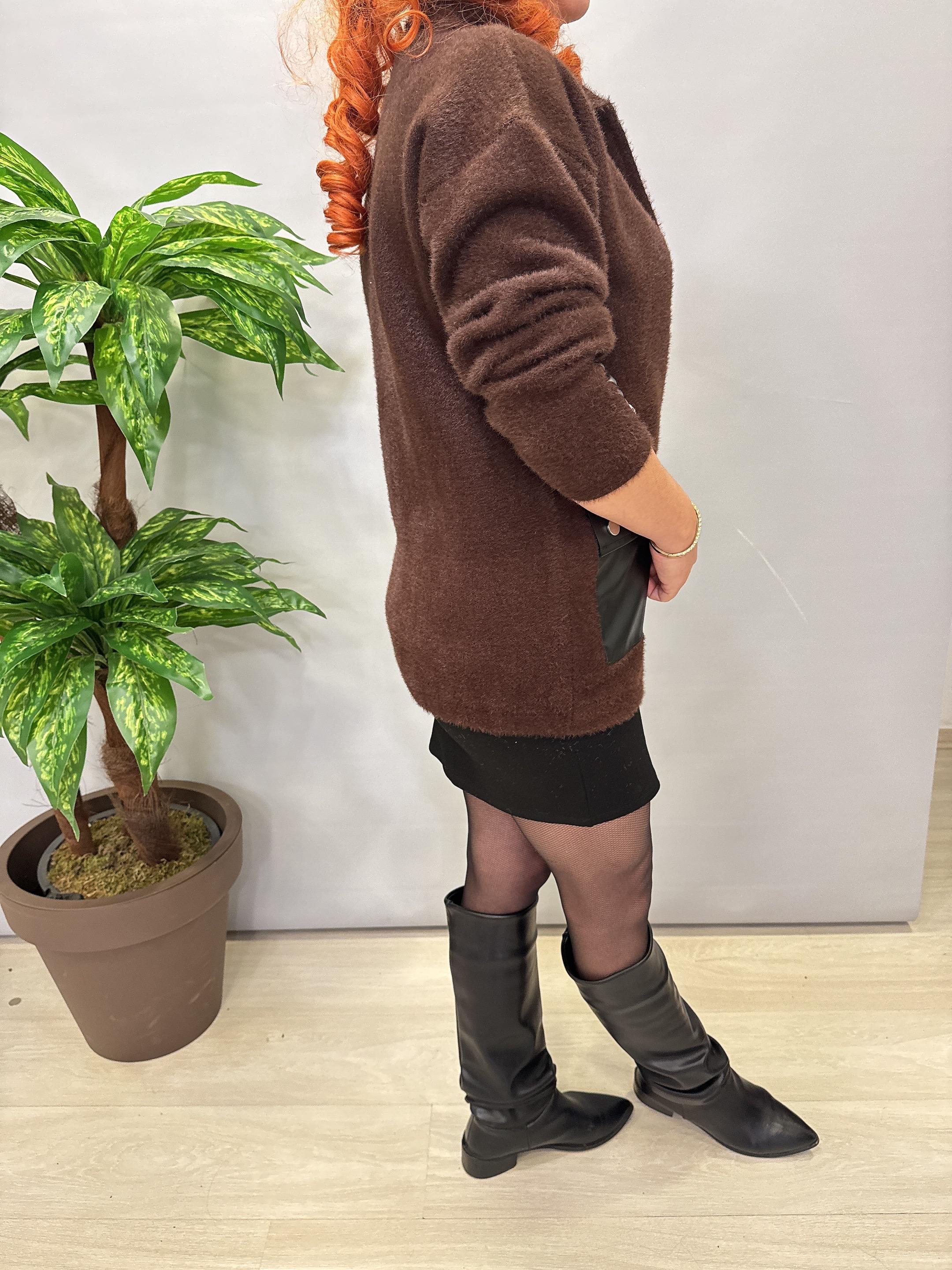 1745 Angora Deri Detaylı Ceket Acı Kahve