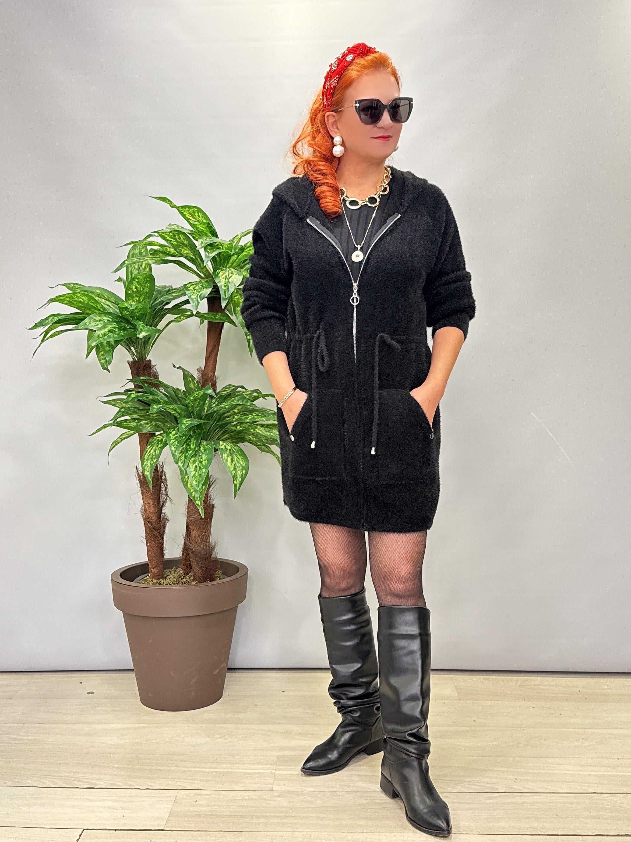 1745 Angora Tunik Ceket Siyah