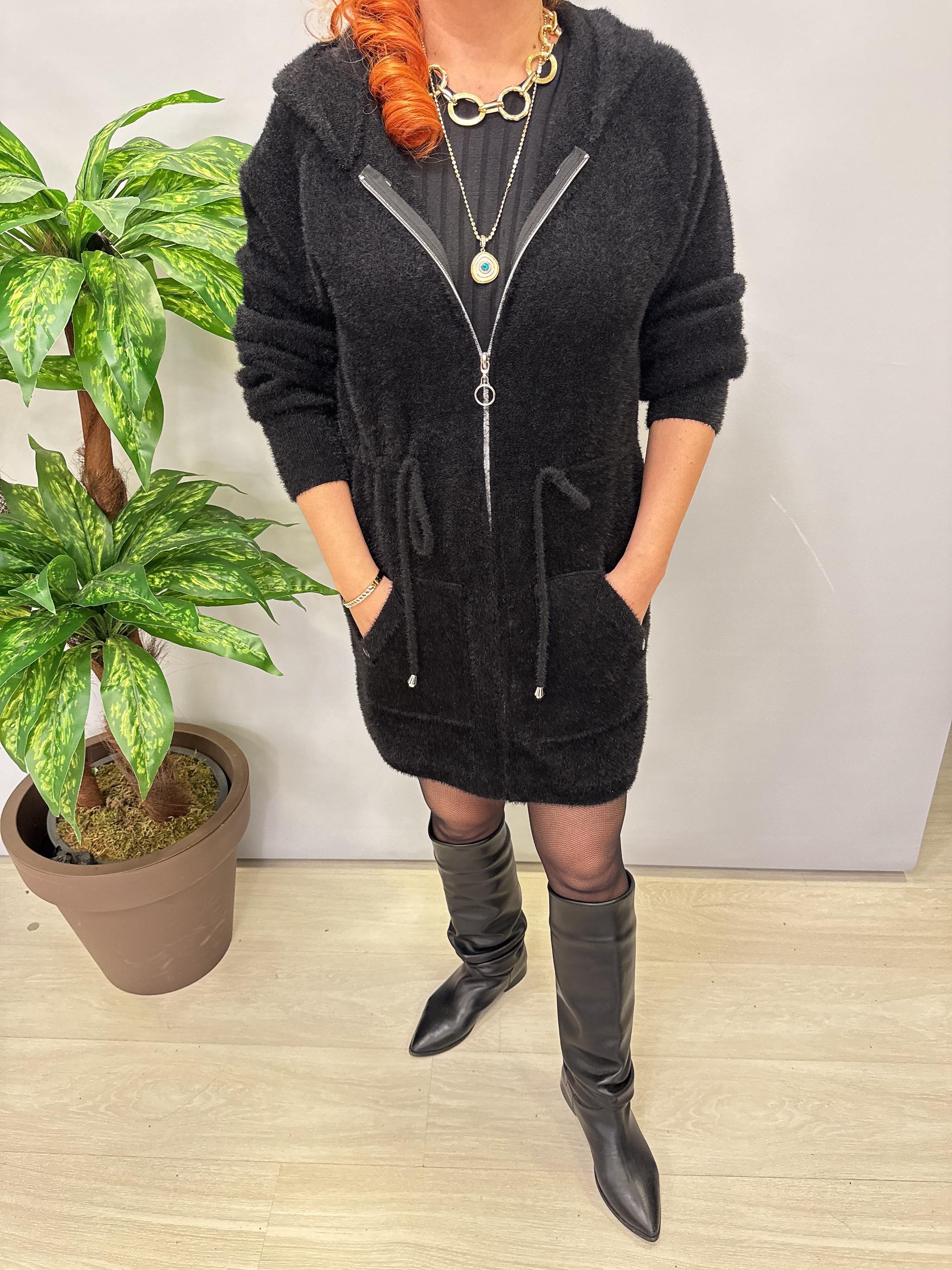 1745 Angora Tunik Ceket Siyah