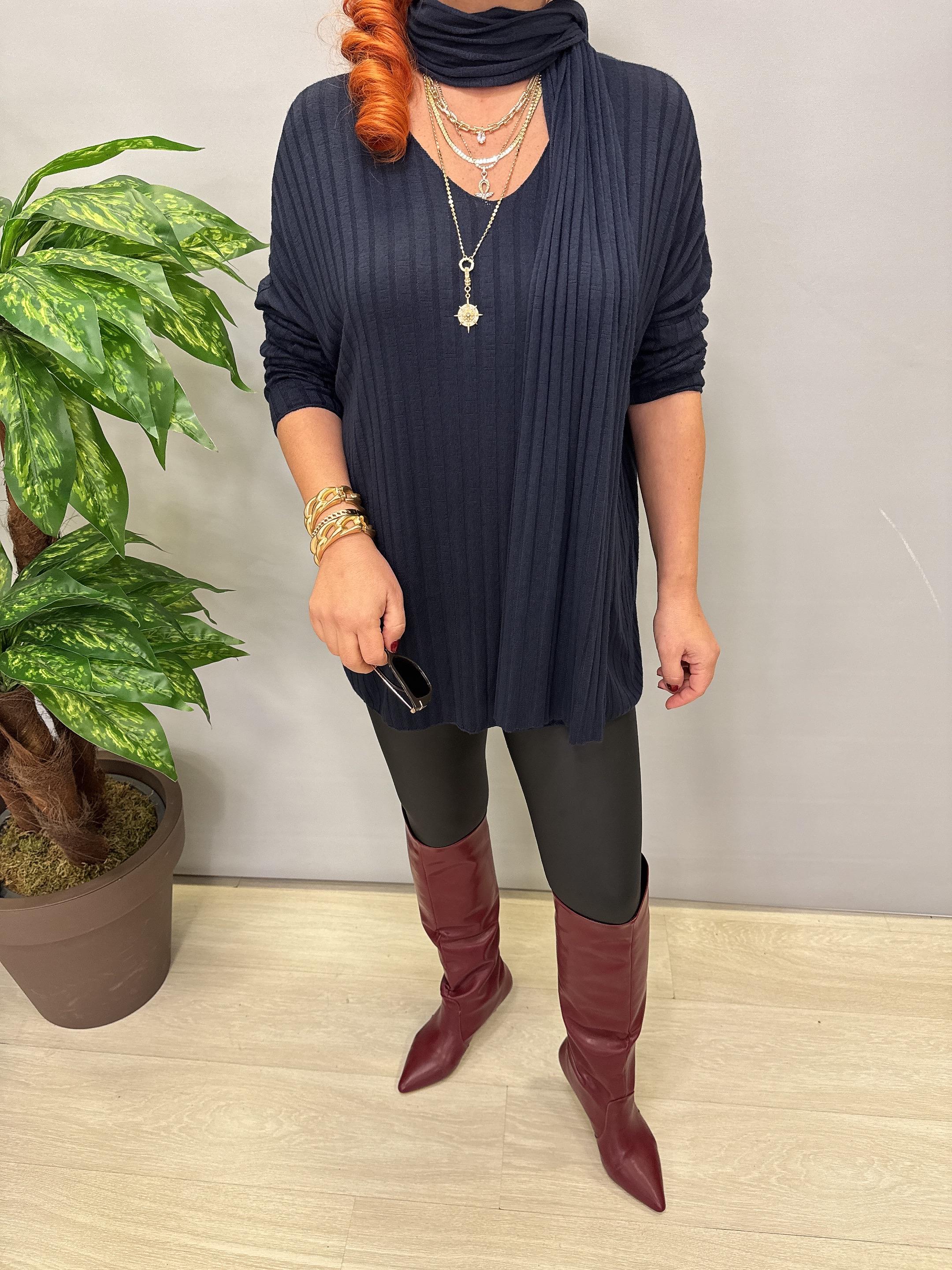 1765 Italyan Fularlı Bluz Lacivert