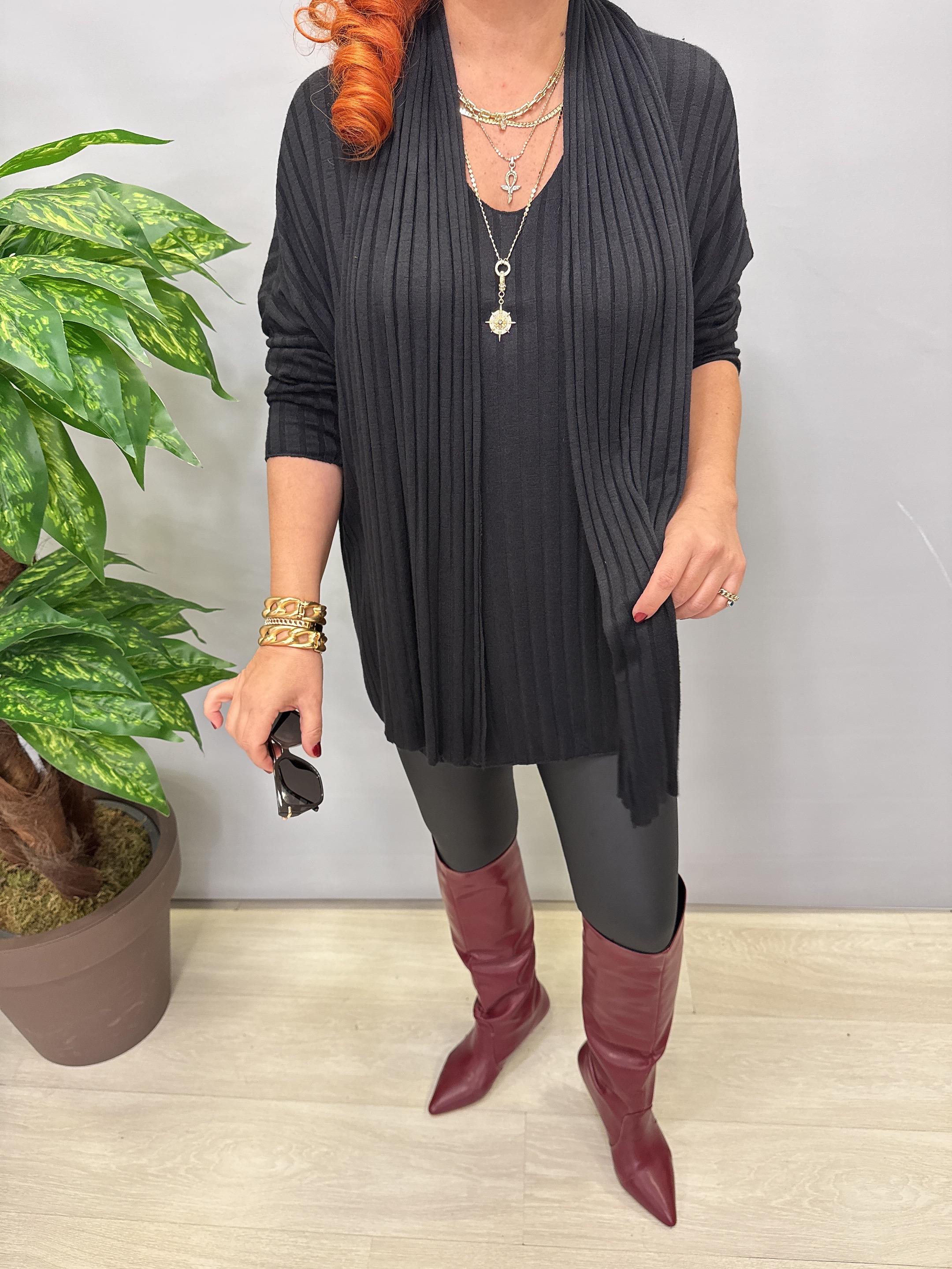 1765 Italyan Fularlı Bluz Siyah