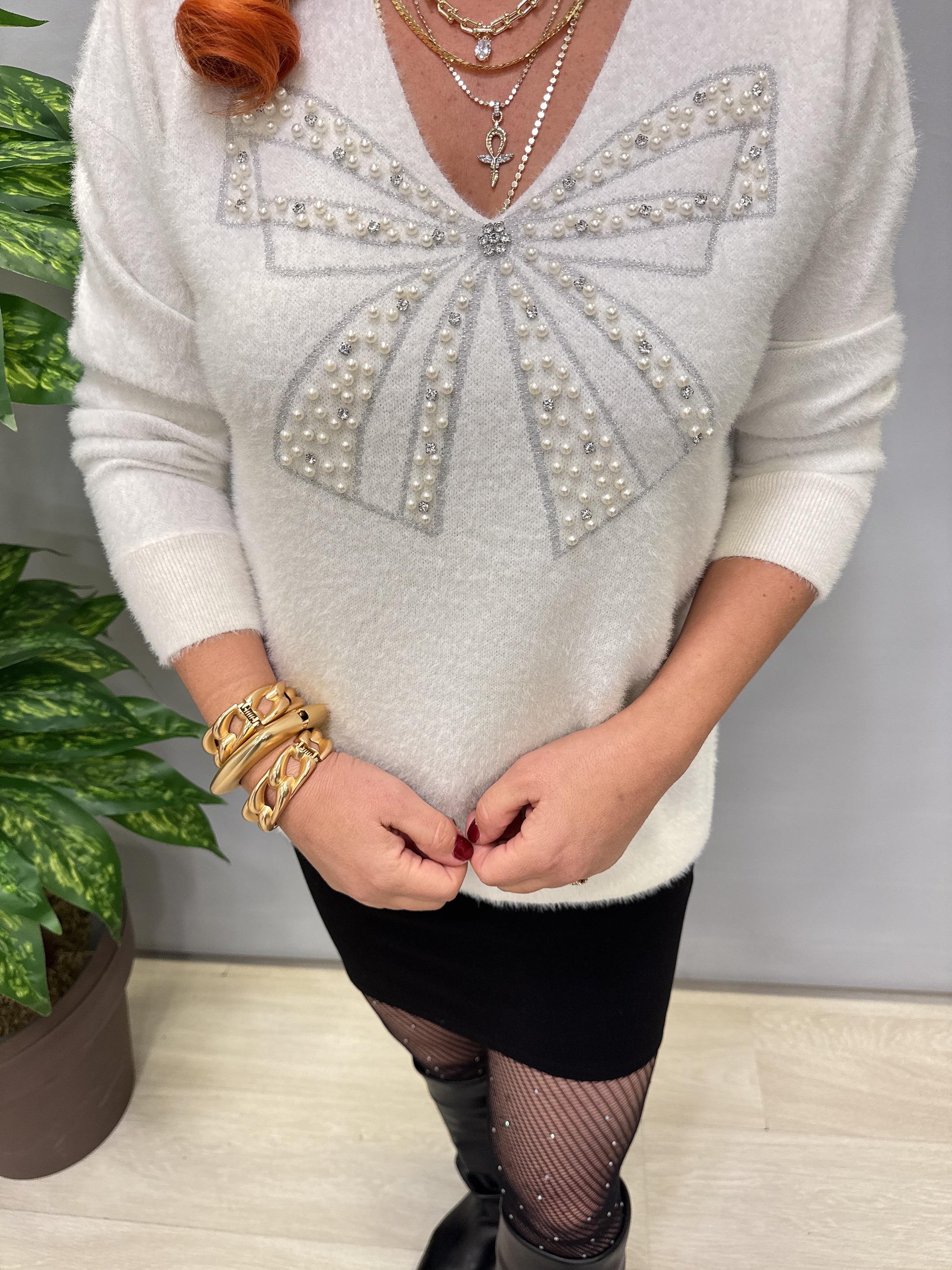 1775 Angora Triko Bluz Ekru