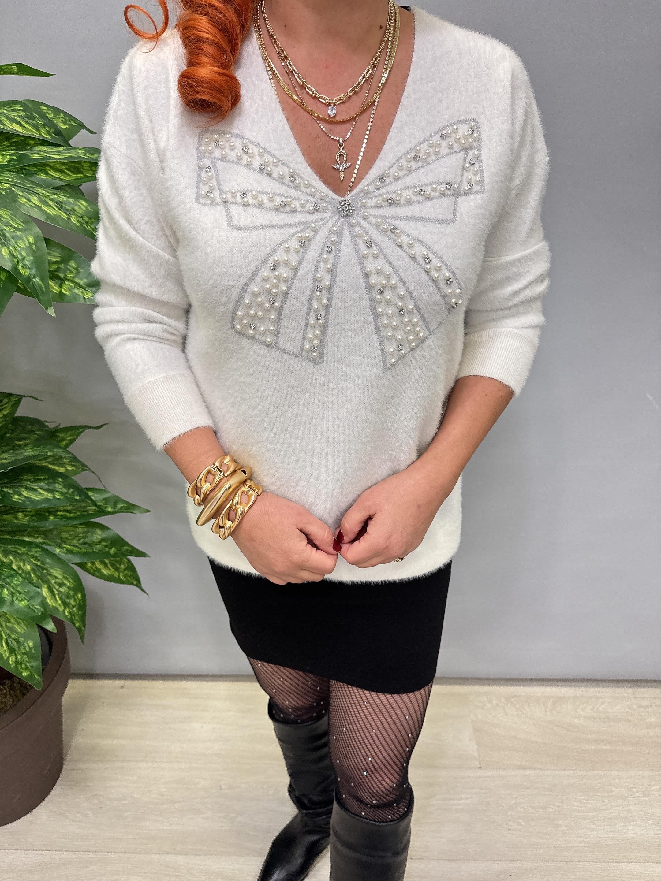 1775 Angora Triko Bluz Ekru