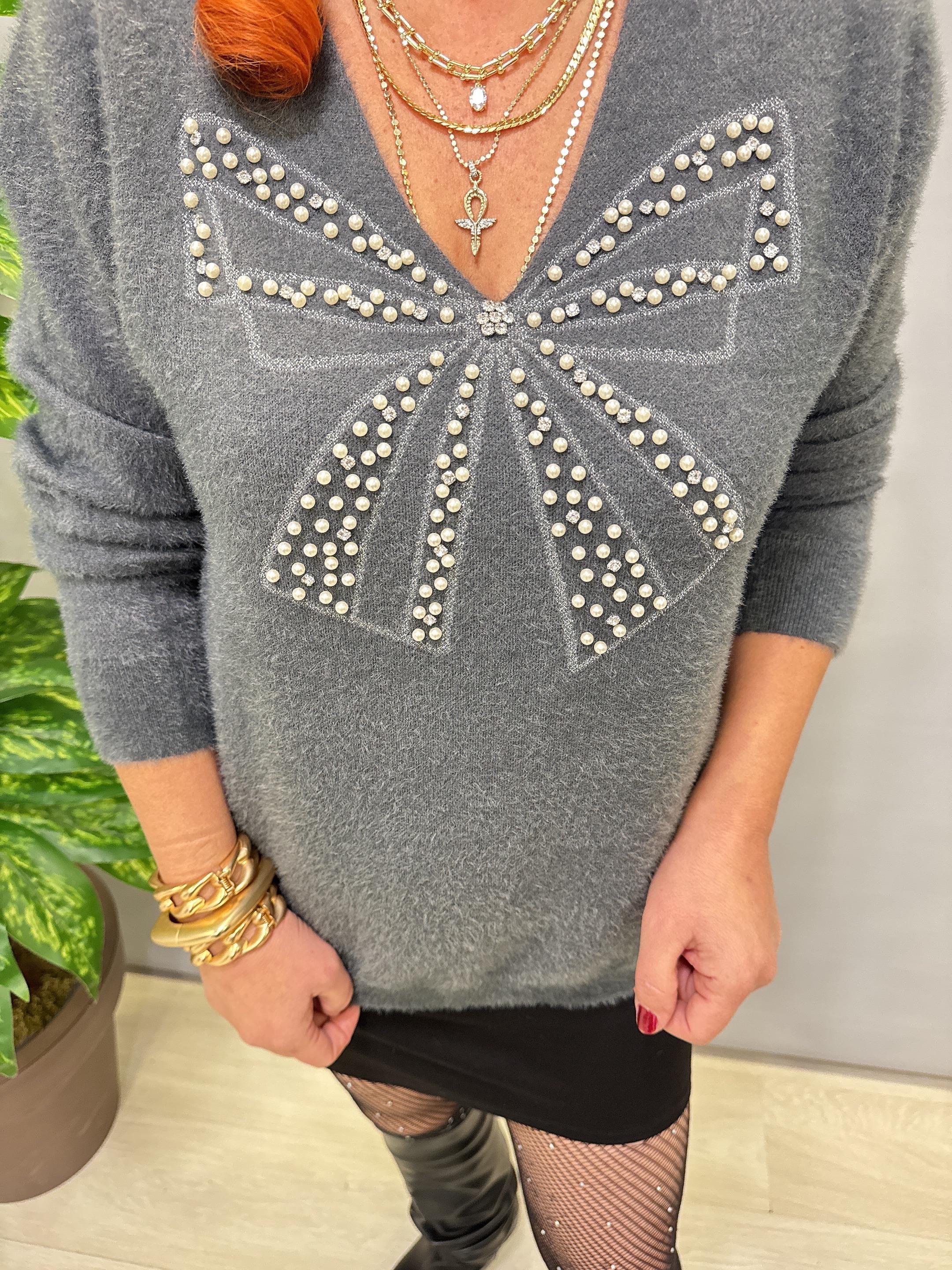 1775 Angora Triko Bluz Gri