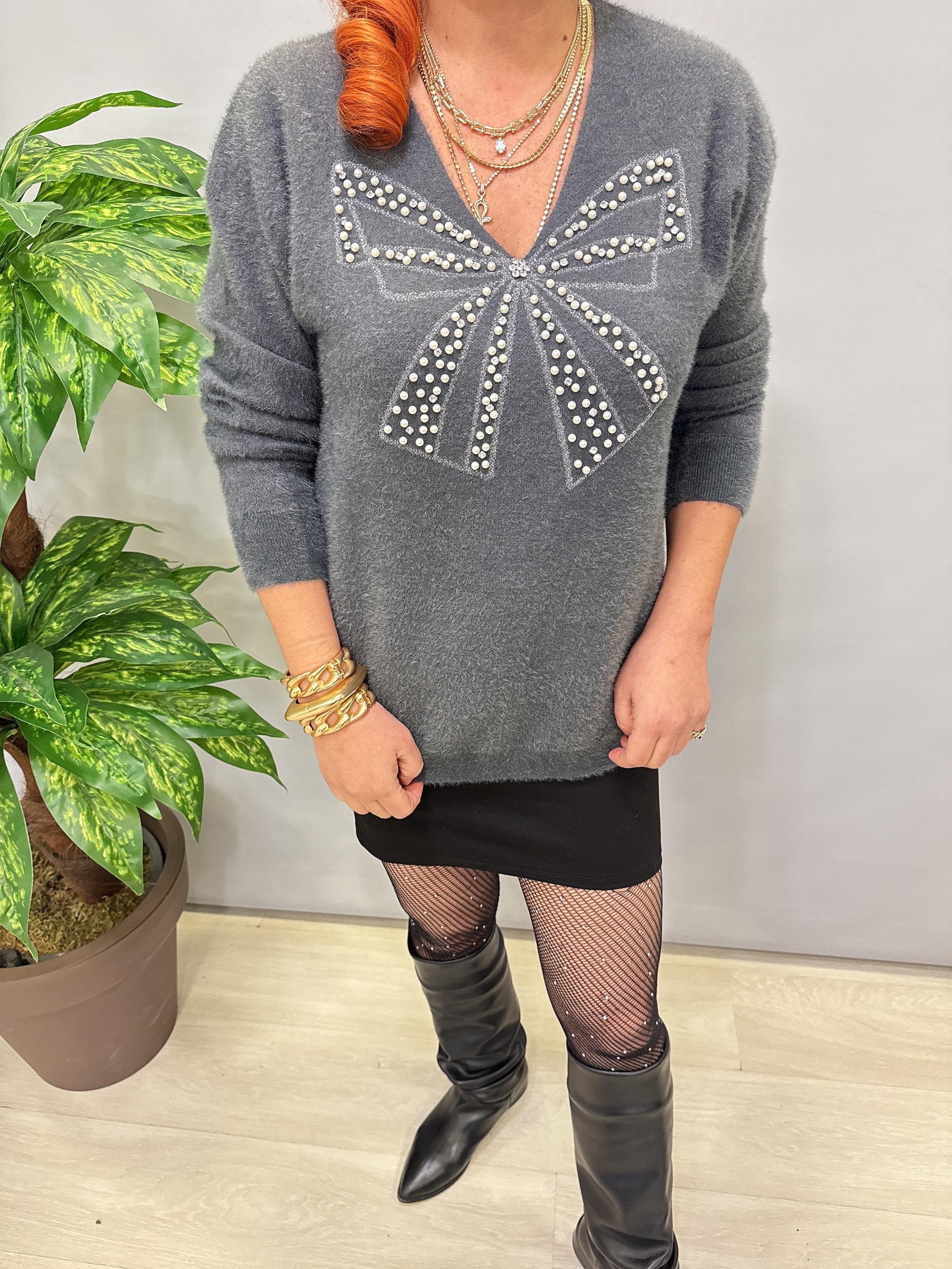 1775 Angora Triko Bluz Gri