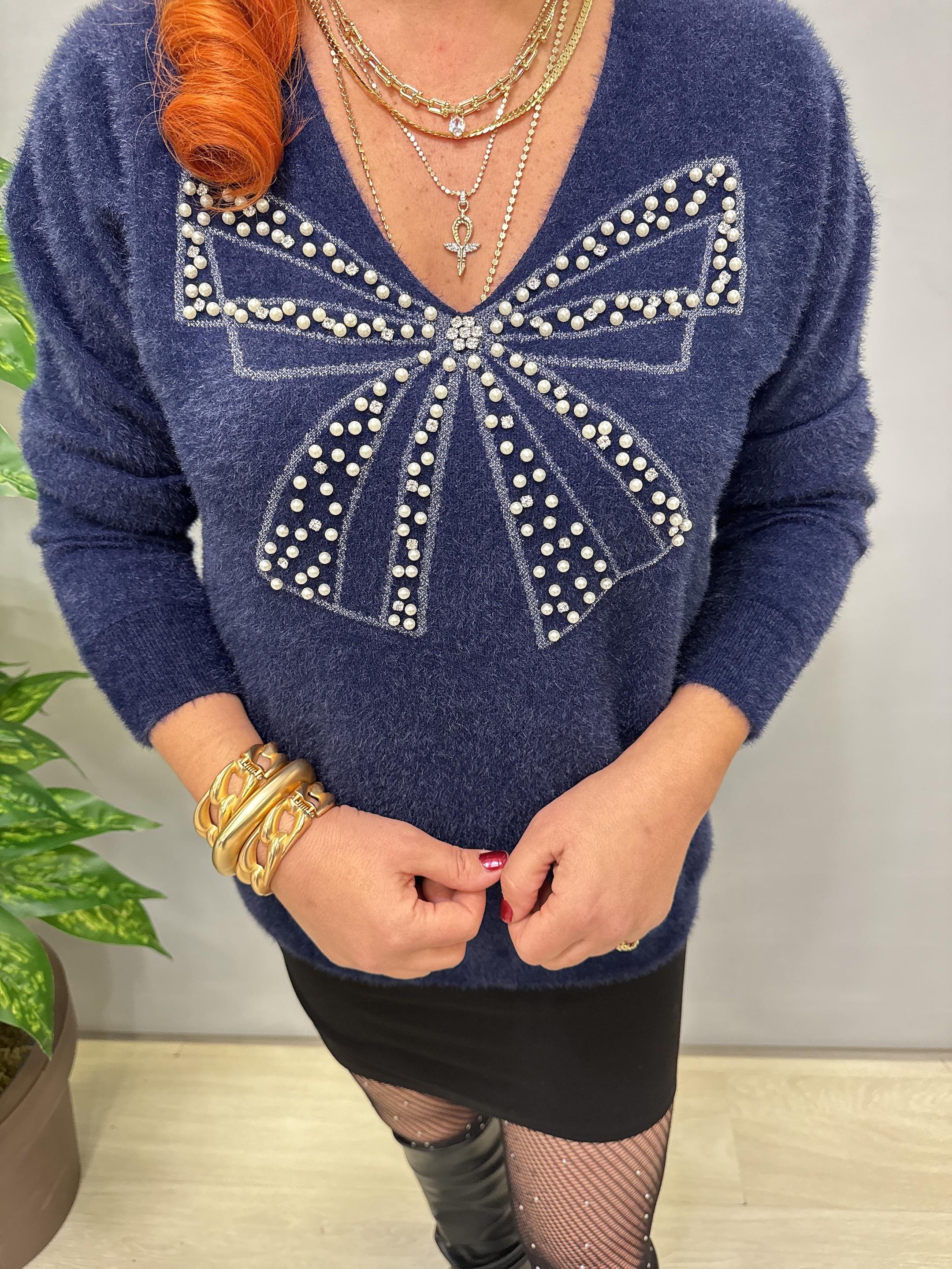 1775 Angora Triko Bluz Lacivert