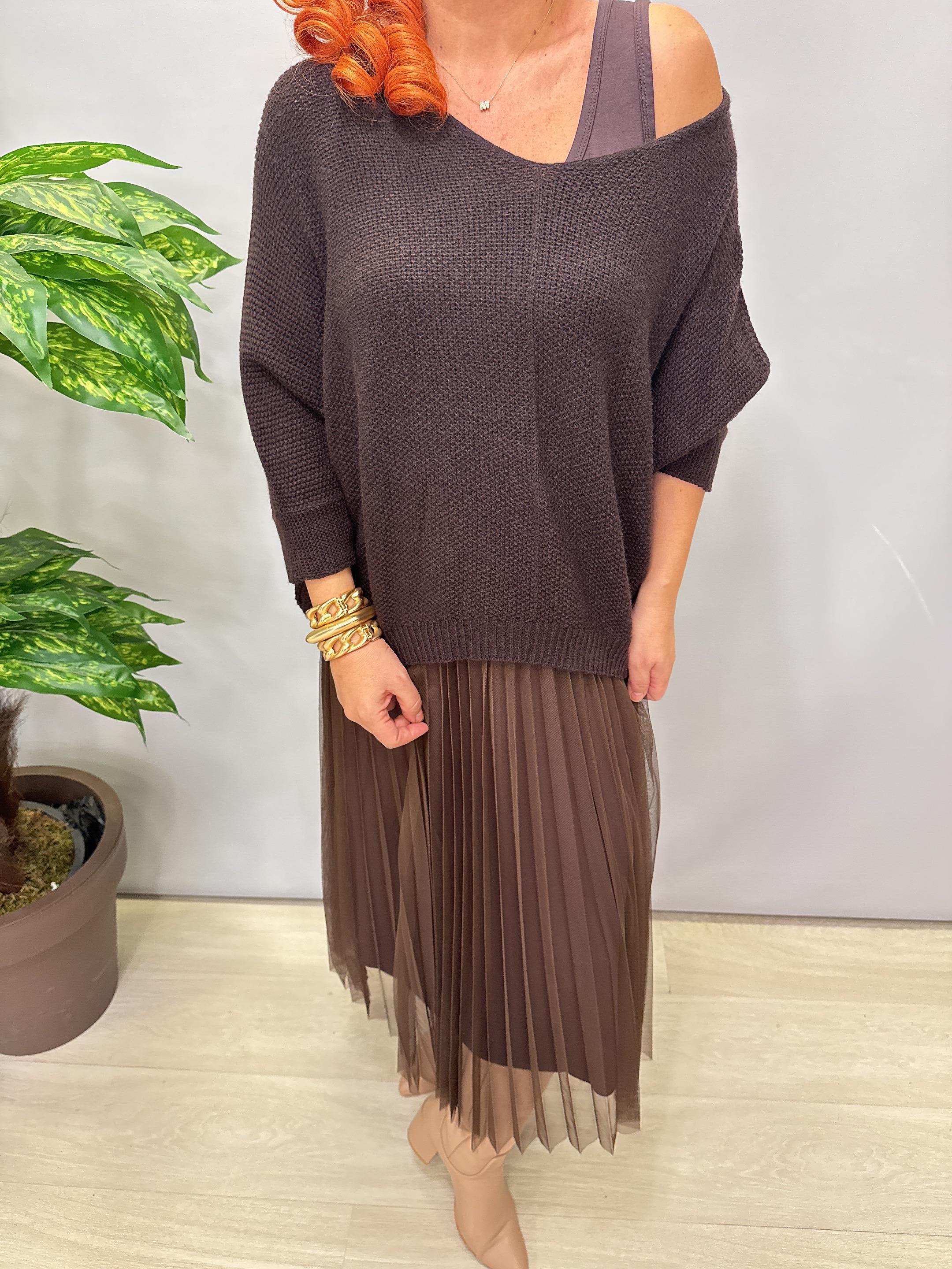 1785 Merserize Trikolu Elbise Acı Kahve