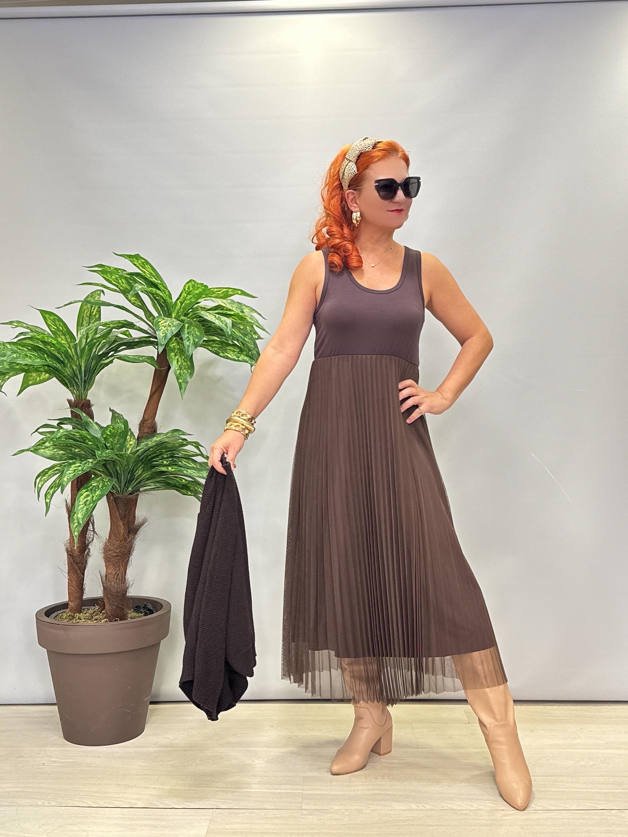 1785 Merserize Trikolu Elbise Acı Kahve