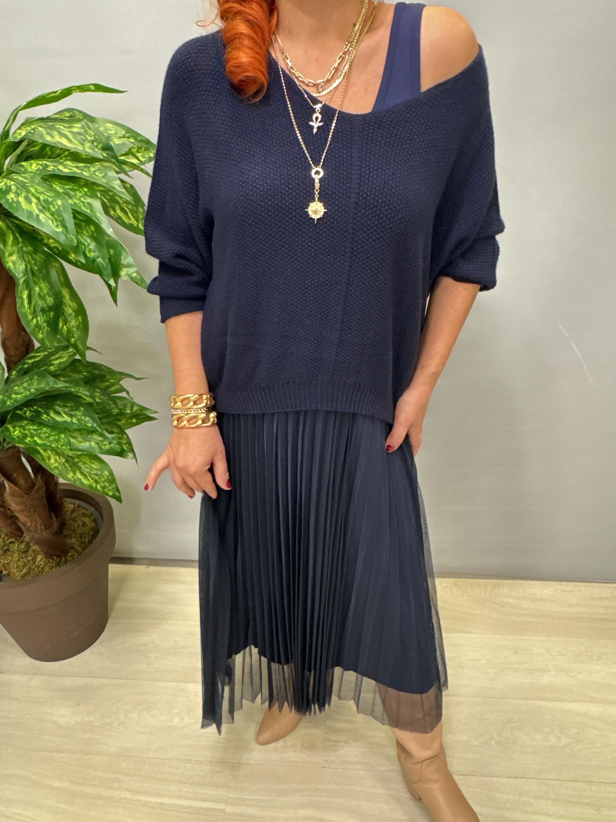 1785 Merserize Trikolu Elbise Lacivert