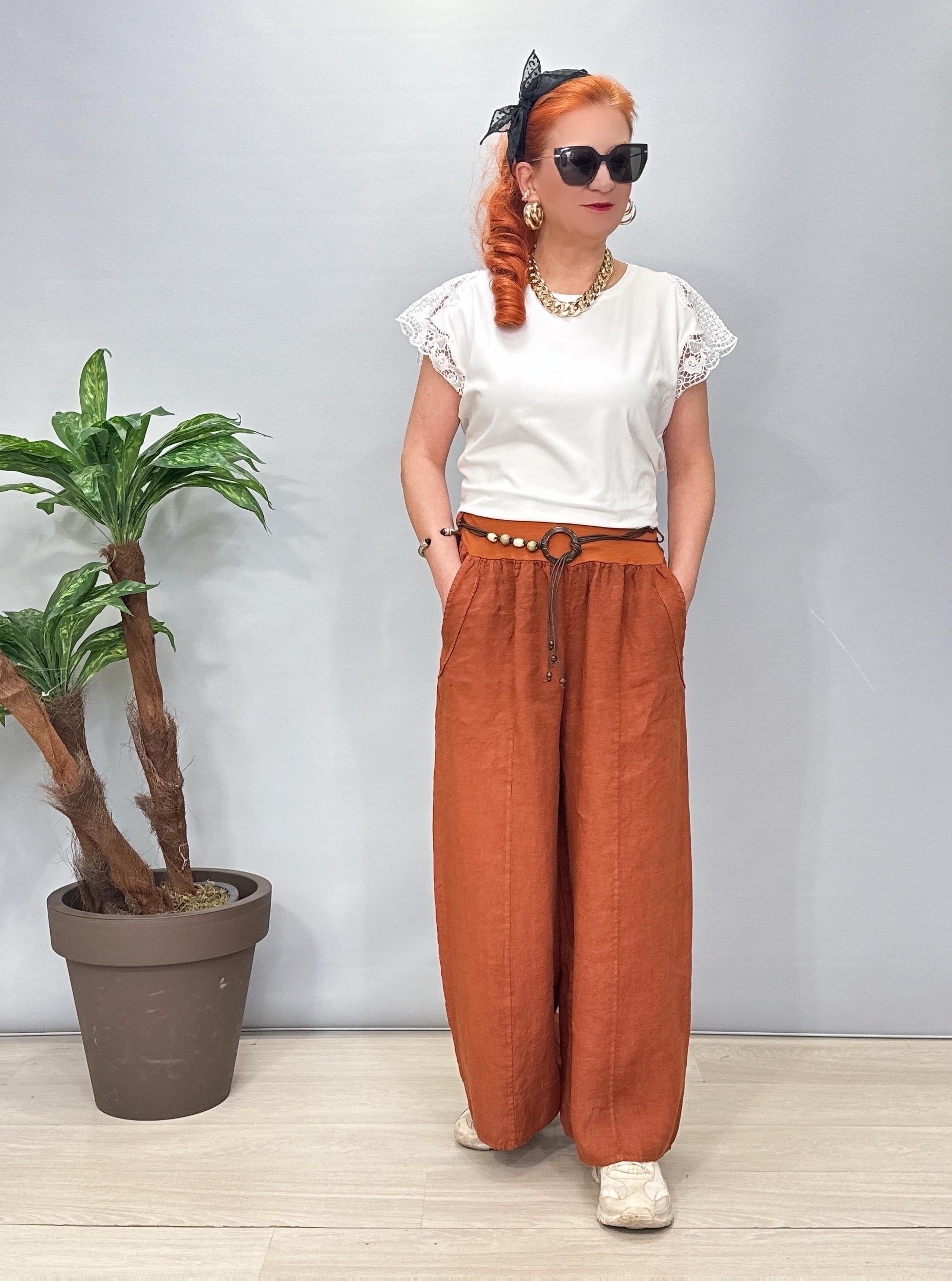 1845 Italyan Ham Keten Pantolon Tarçın