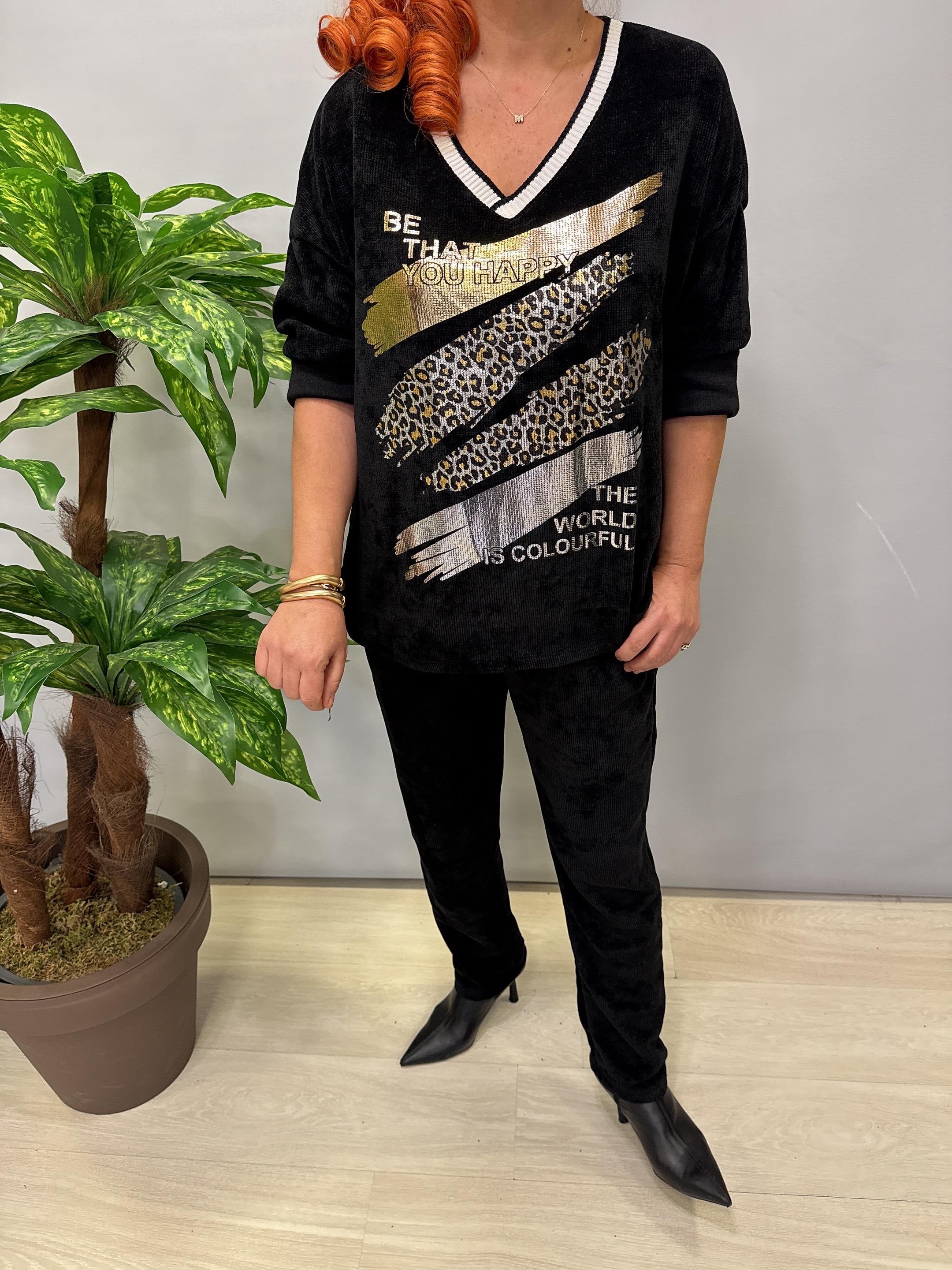 1875 V Yaka Şönil Kadife Takım Siyah