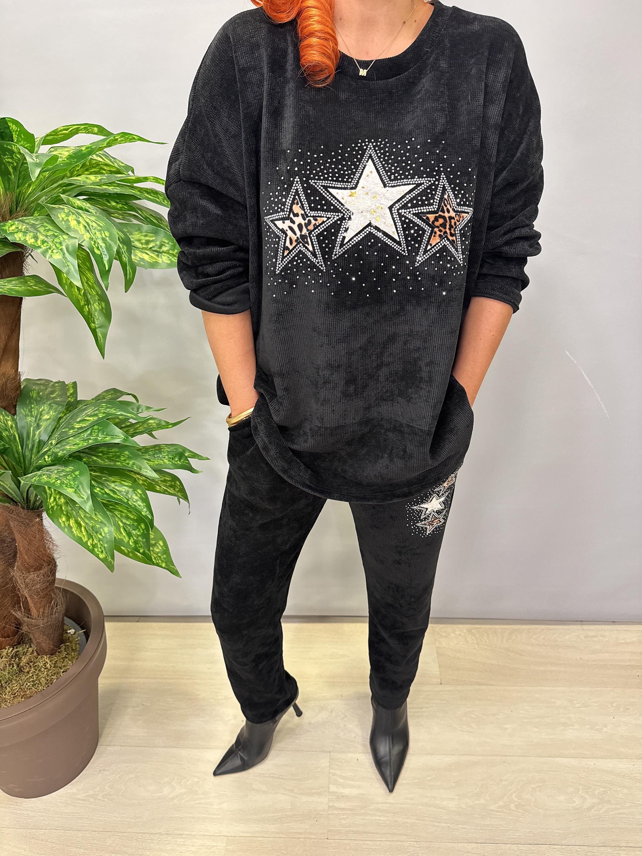 1875 Yıldız Detay Şönil Kadife Takım Siyah