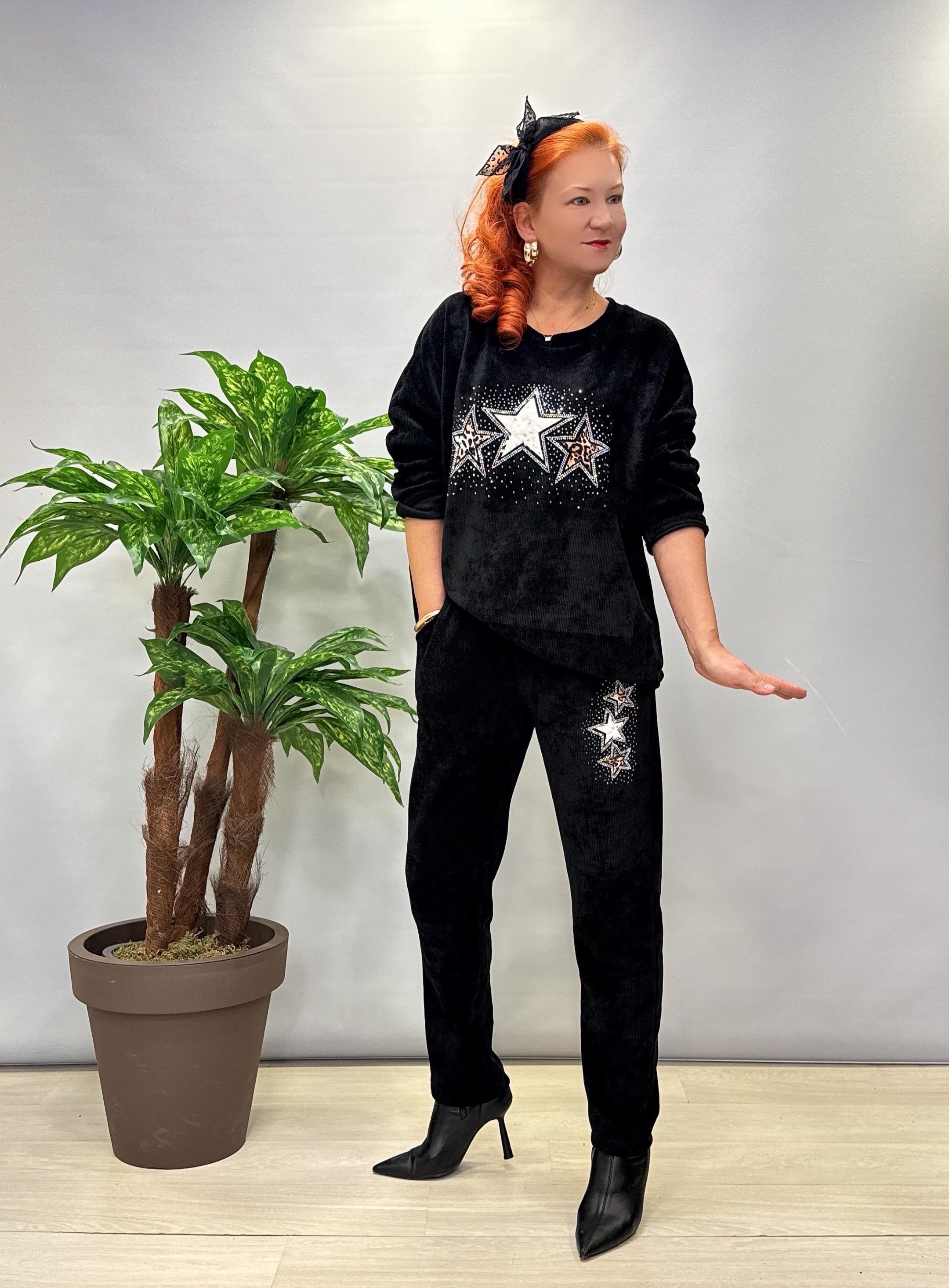 1875 Yıldız Detay Şönil Kadife Takım Siyah