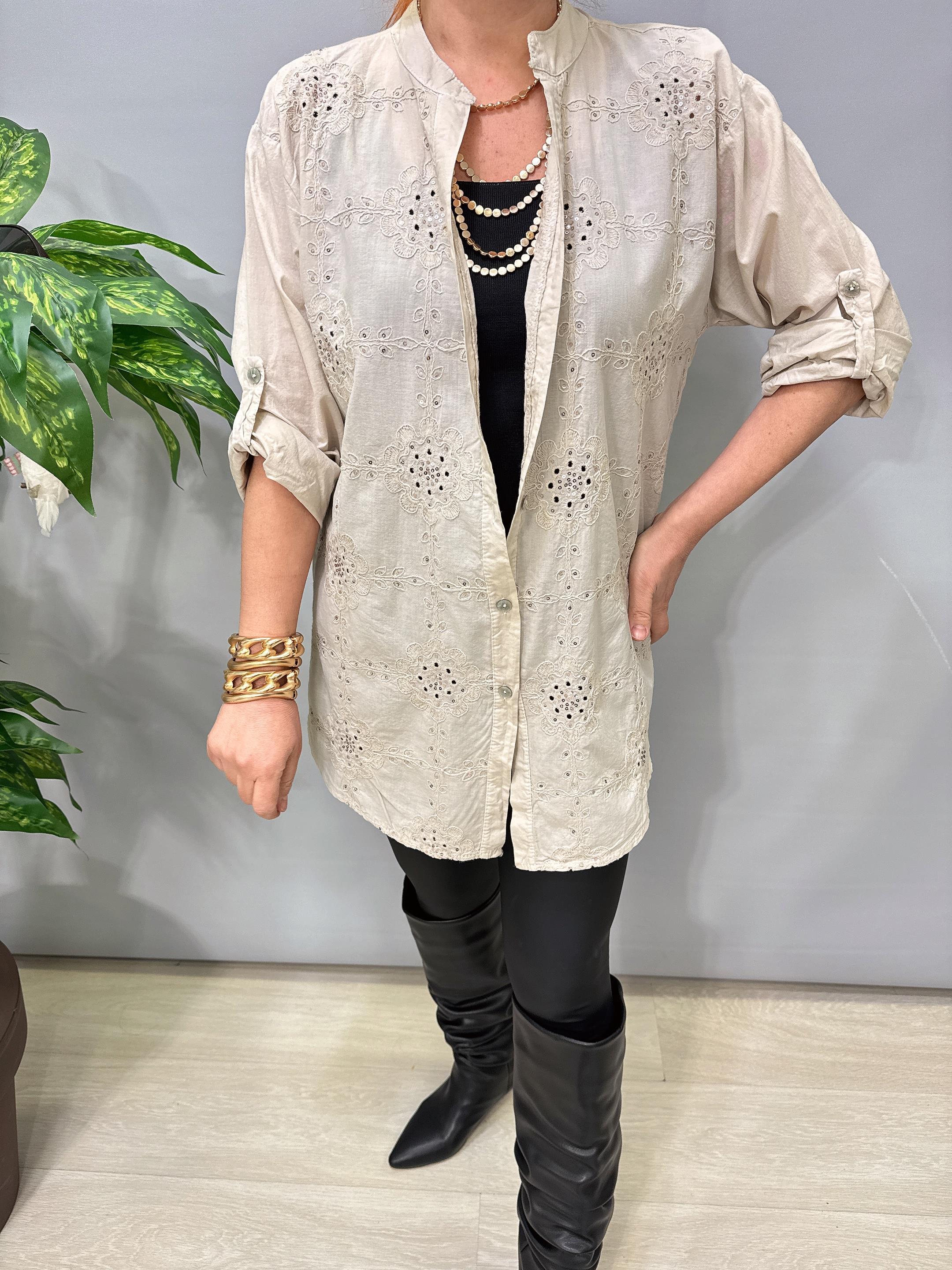 1903 Italyan Payet ve Nakış Detaylı Gömlek Taş