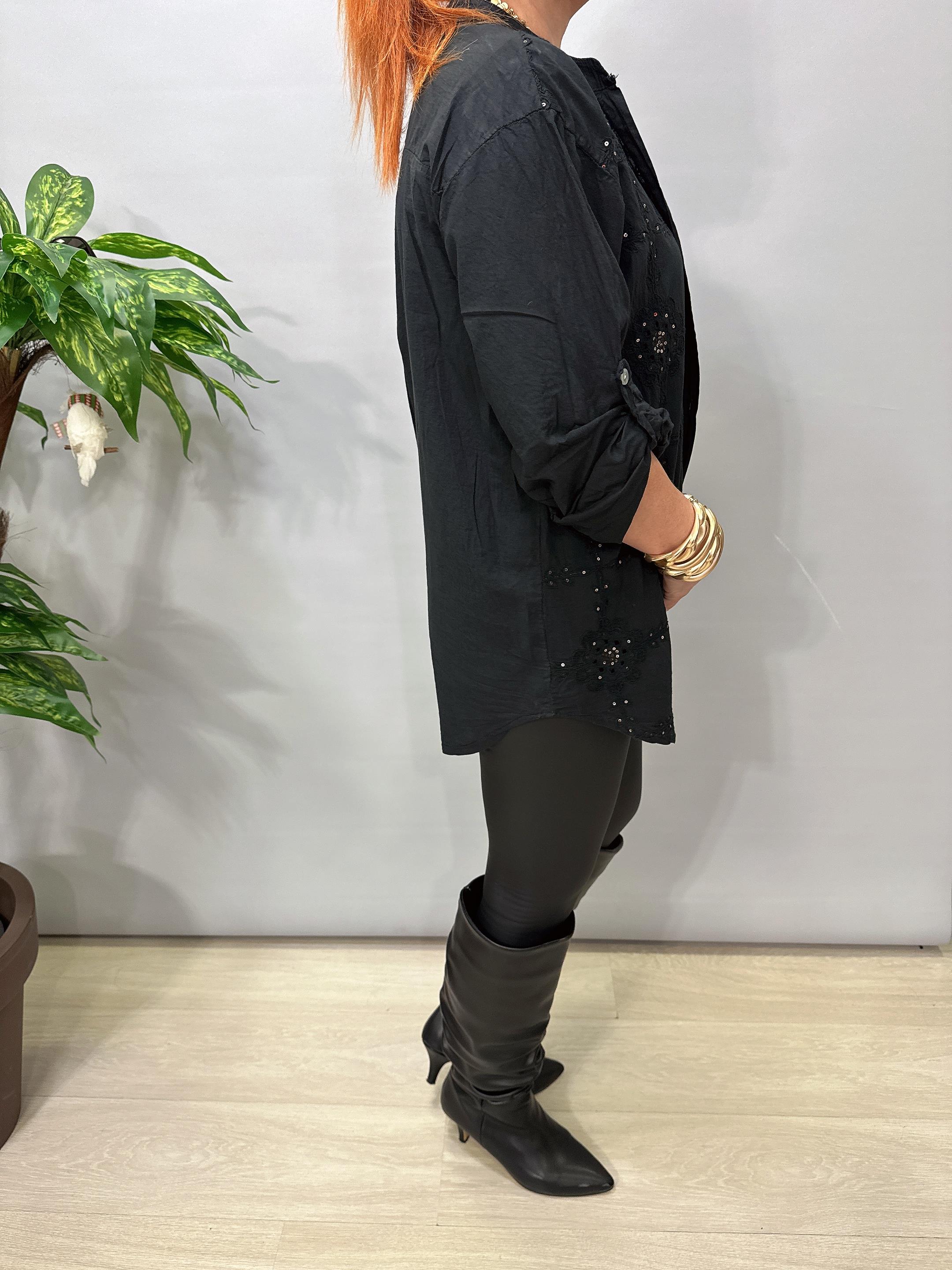 1903 Italyan Payet ve Nakış Detaylı Gömlek Siyah