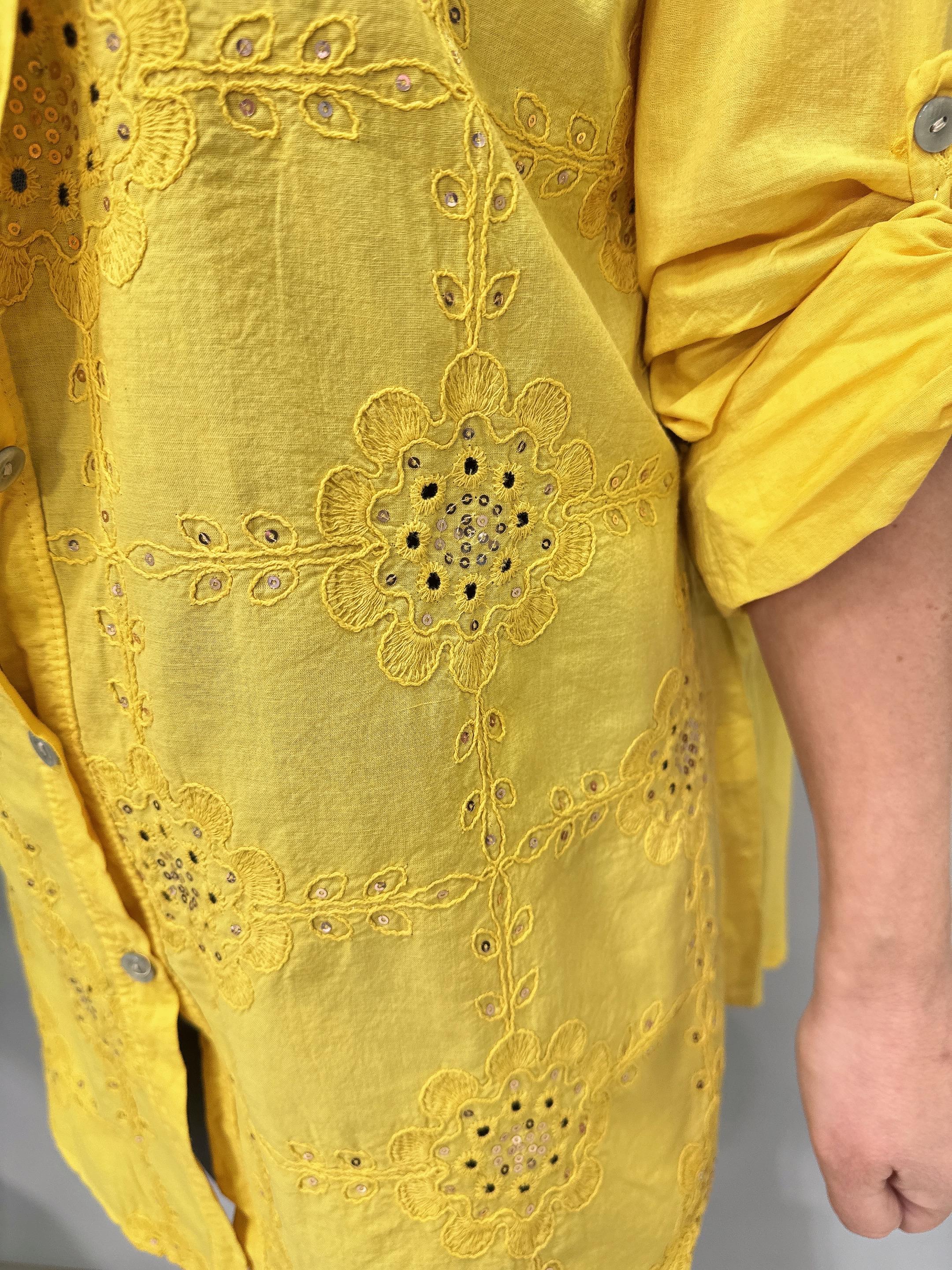 1903 Italyan Payet ve Nakış Detaylı Gömlek Sarı