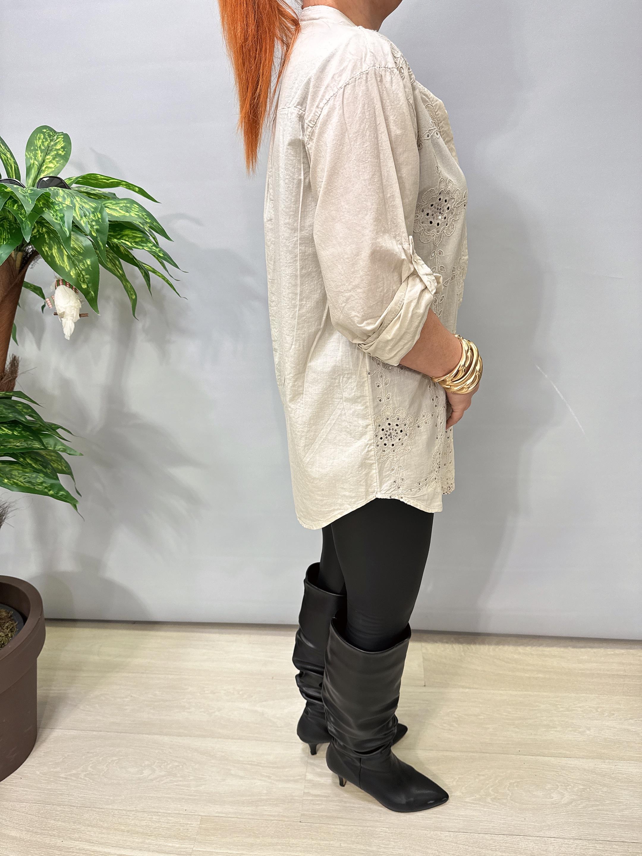 1903 Italyan Payet ve Nakış Detaylı Gömlek Taş