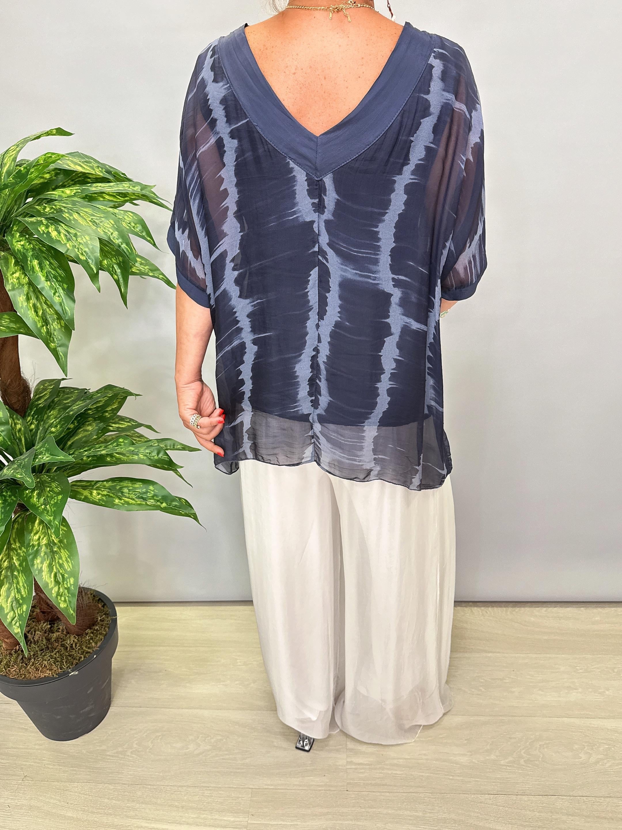 20025 Italyan İpek Bluz Lacivert