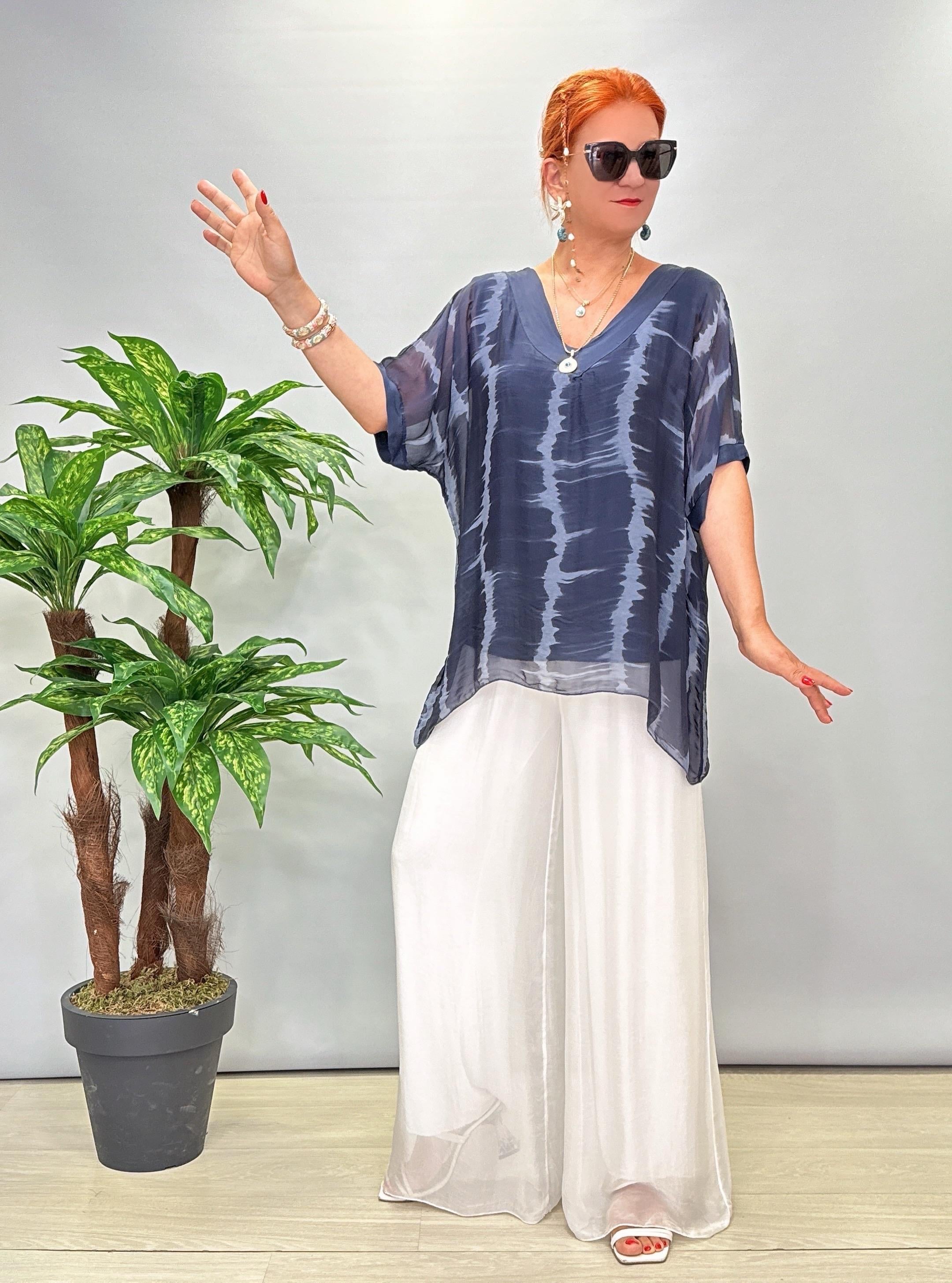 20025 Italyan İpek Bluz Lacivert