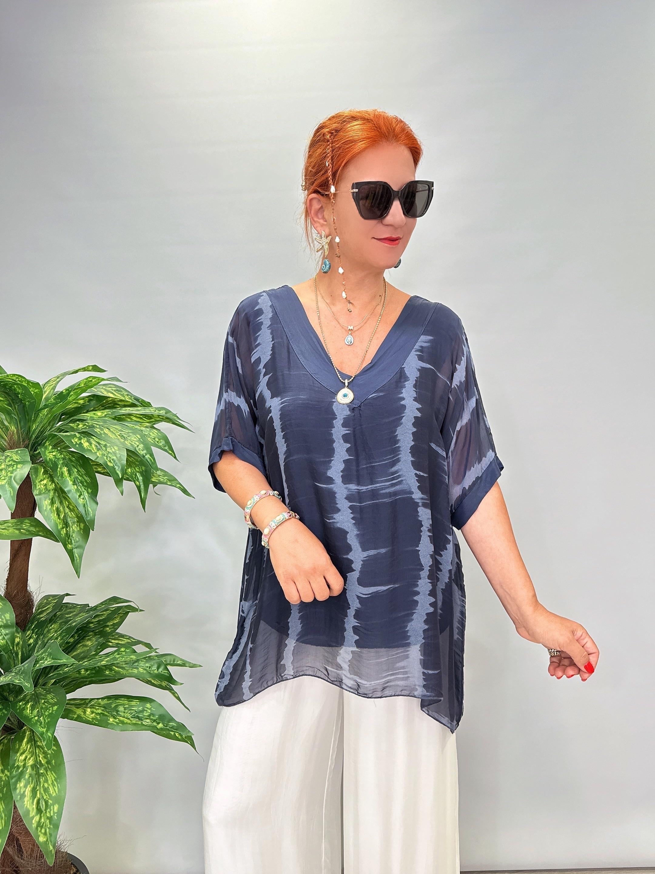 20025 Italyan İpek Bluz Lacivert