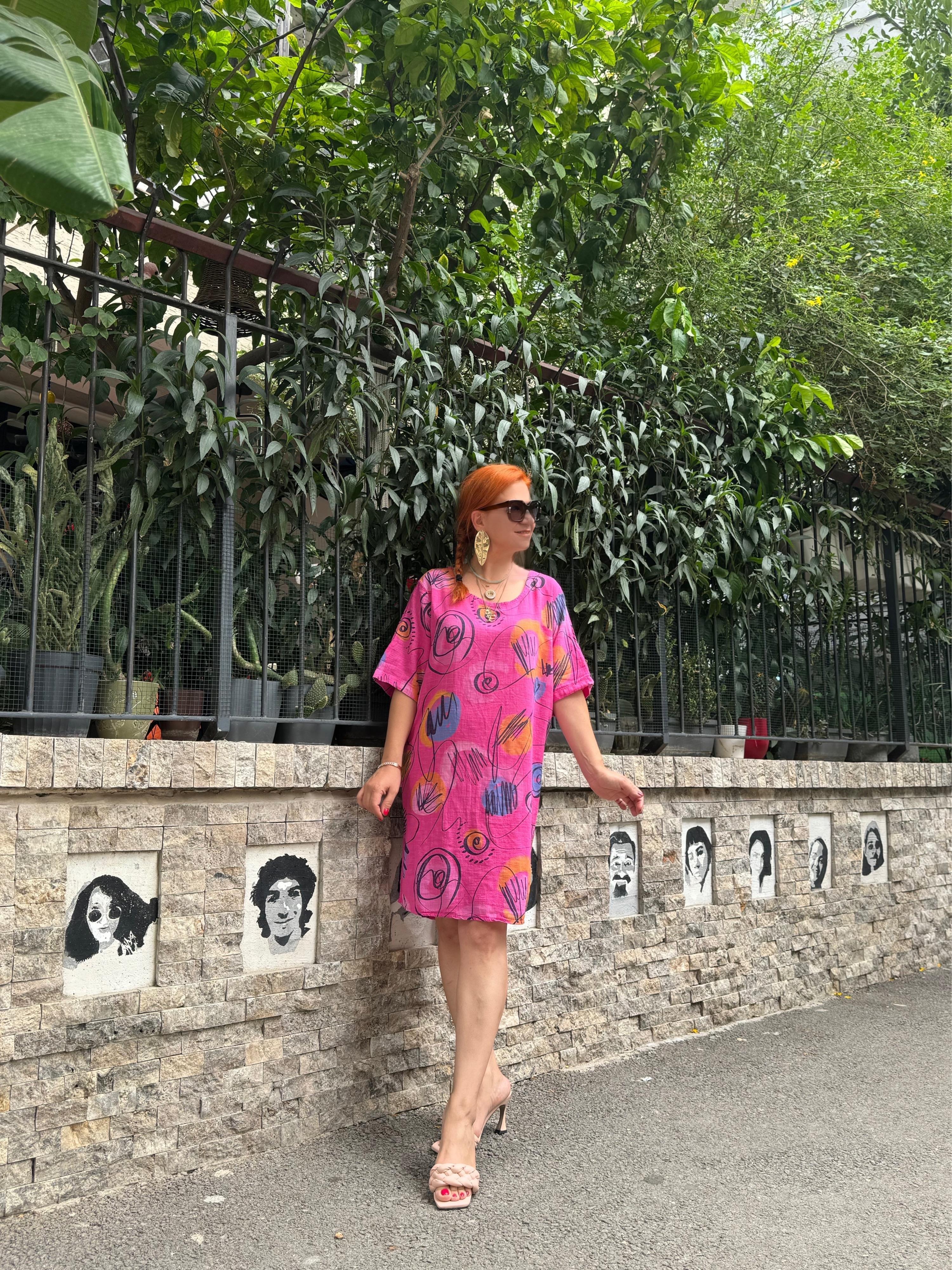 20033 İTHAL PAMUKLU ELBİSE PEMBE 46 BEDENE KADAR UYUMLUDUR boyum 1.64