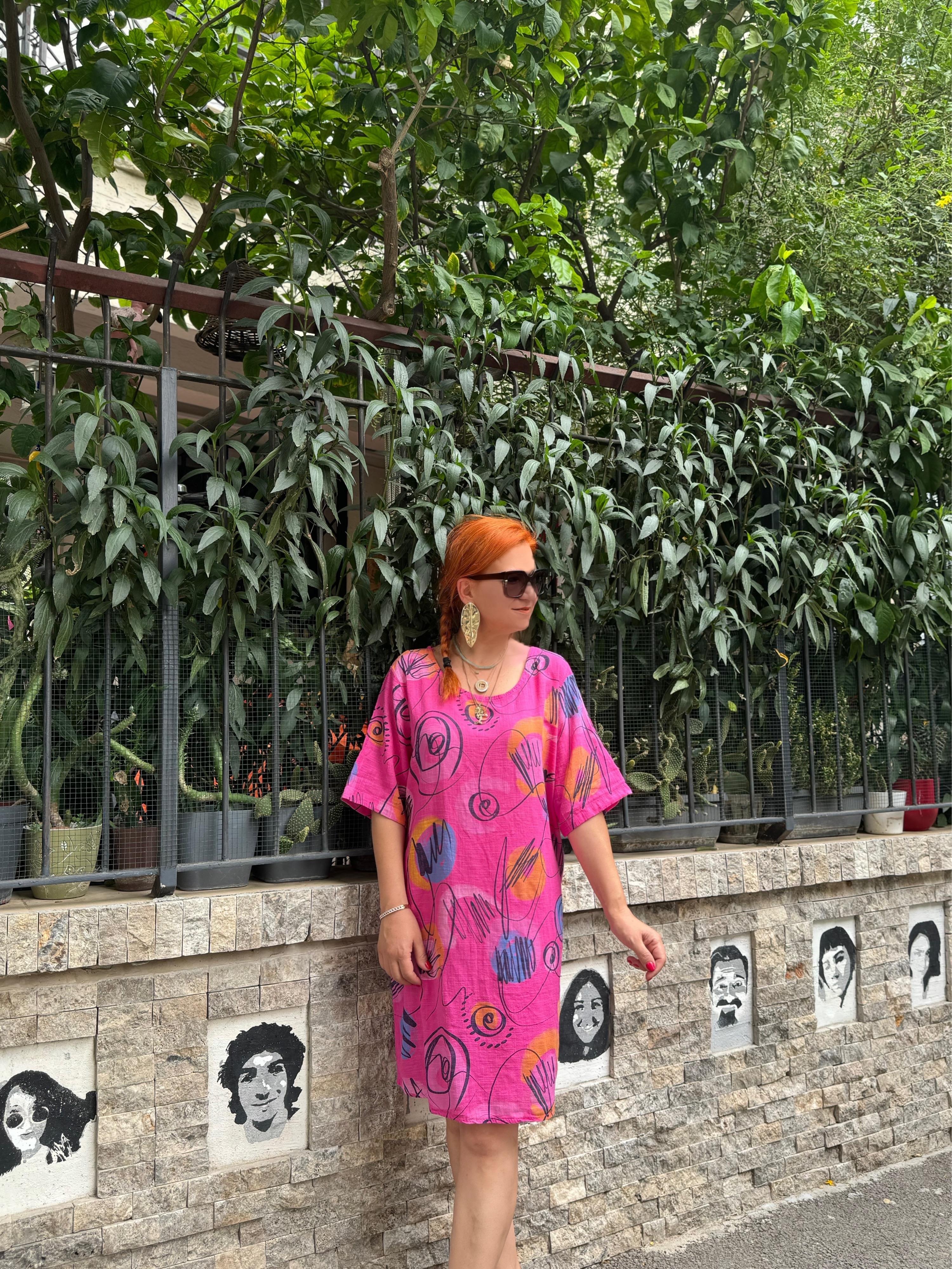 20033 İTHAL PAMUKLU ELBİSE PEMBE 46 BEDENE KADAR UYUMLUDUR boyum 1.64