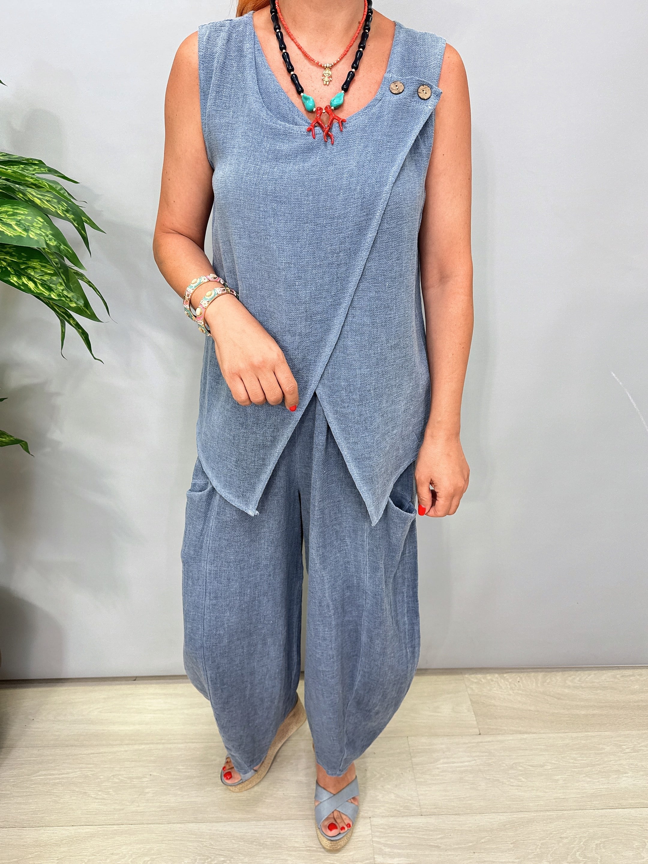 2007 Zarf Model Pamuk Keten Bluz Mavi