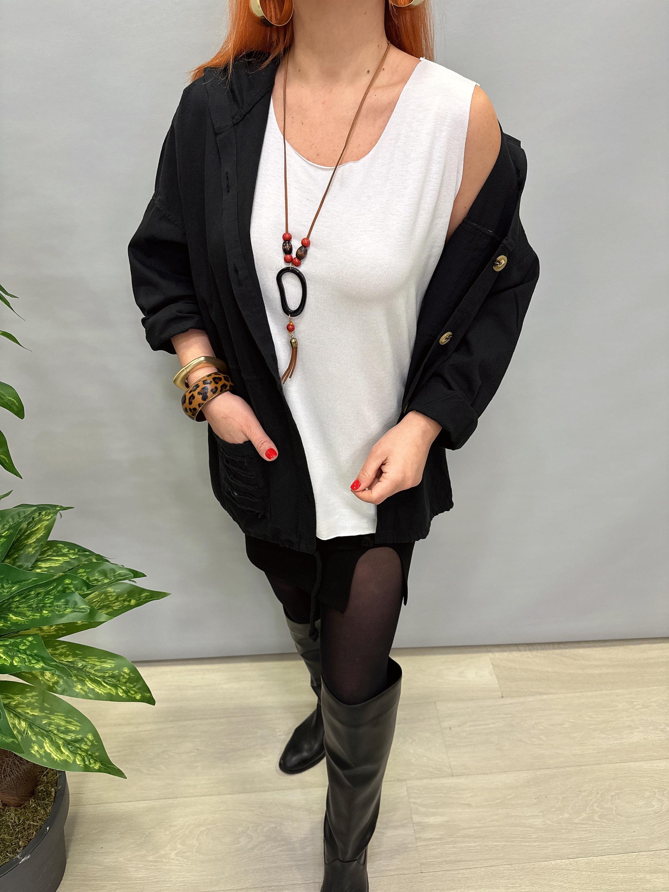 20255 PAYET DETAYLI GABARDİN CEKET SİYAH (TAKIM-KOLYE TSHİRT DAHİL)