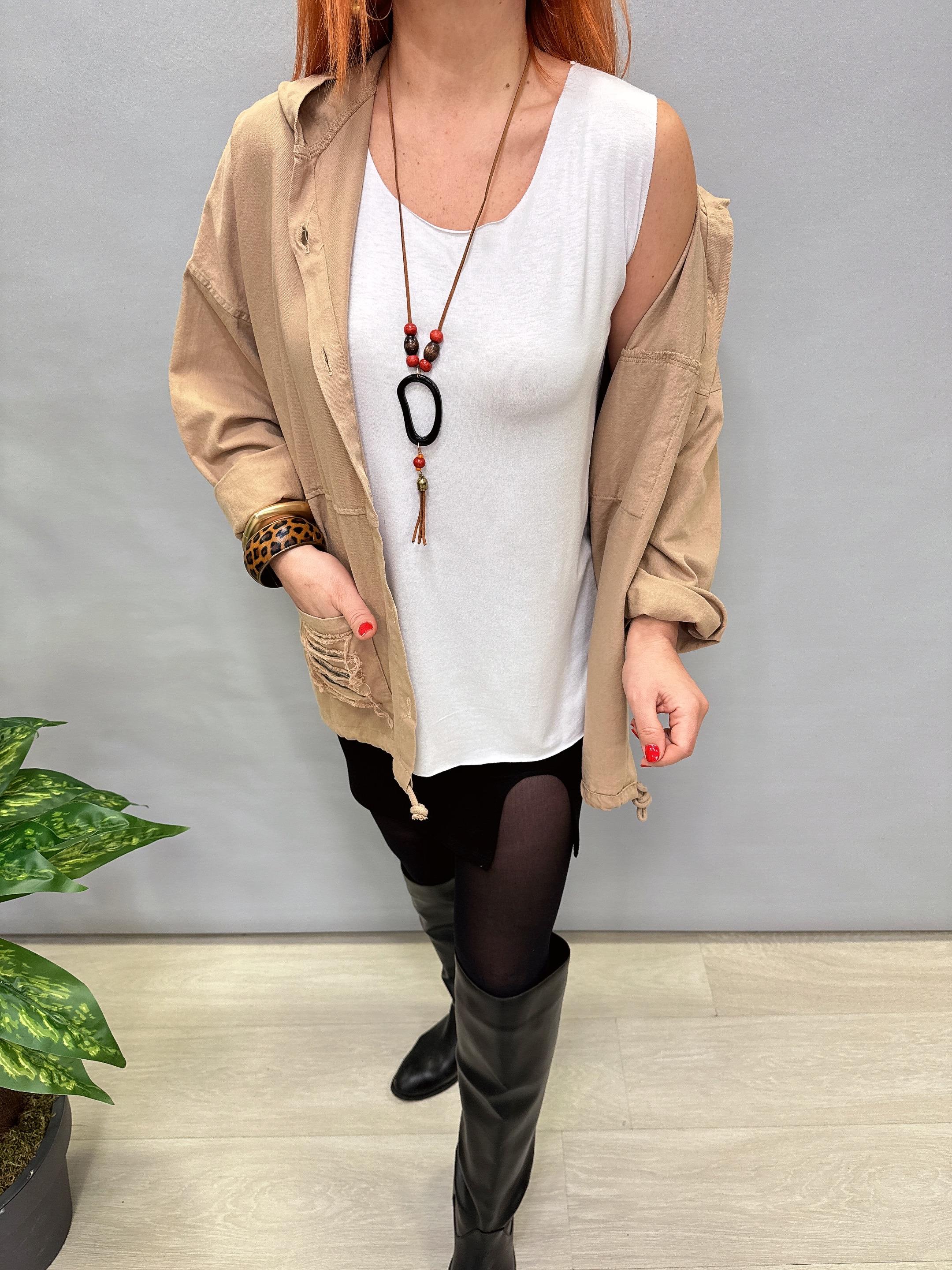 20255 PAYET DETAYLI GABARDİN CEKET TAŞ (TAKIM-KOLYE TSHİRT DAHİL)