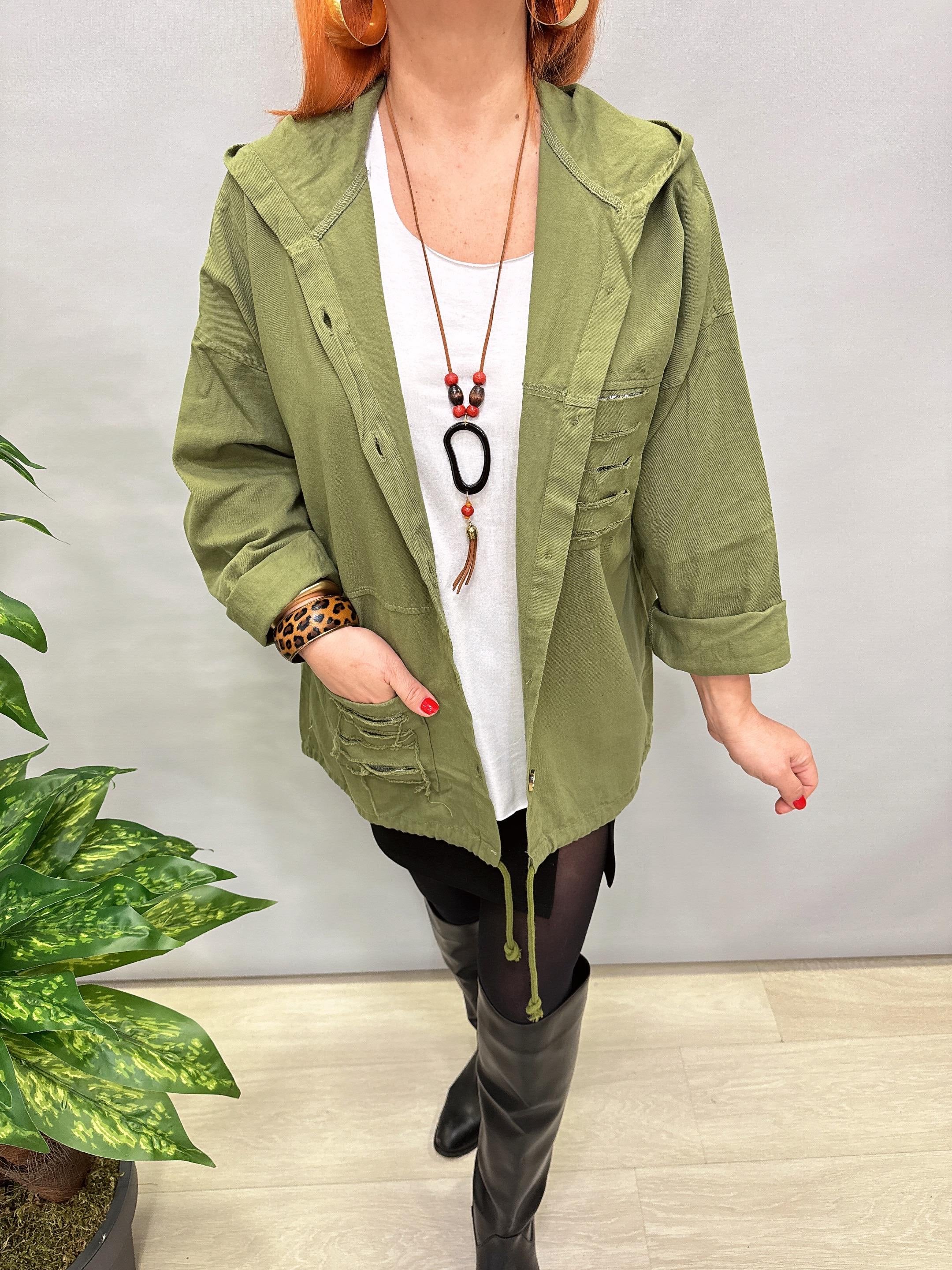 20255 PAYET DETAYLI GABARDİN CEKET YEŞİL (TAKIM-KOLYE TSHİRT DAHİL)