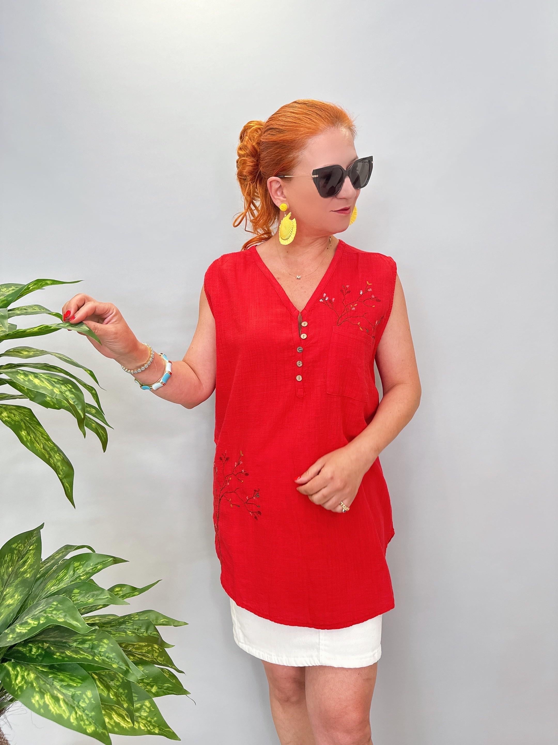 2047 Nakış Detaylı Bluz Kırmızı