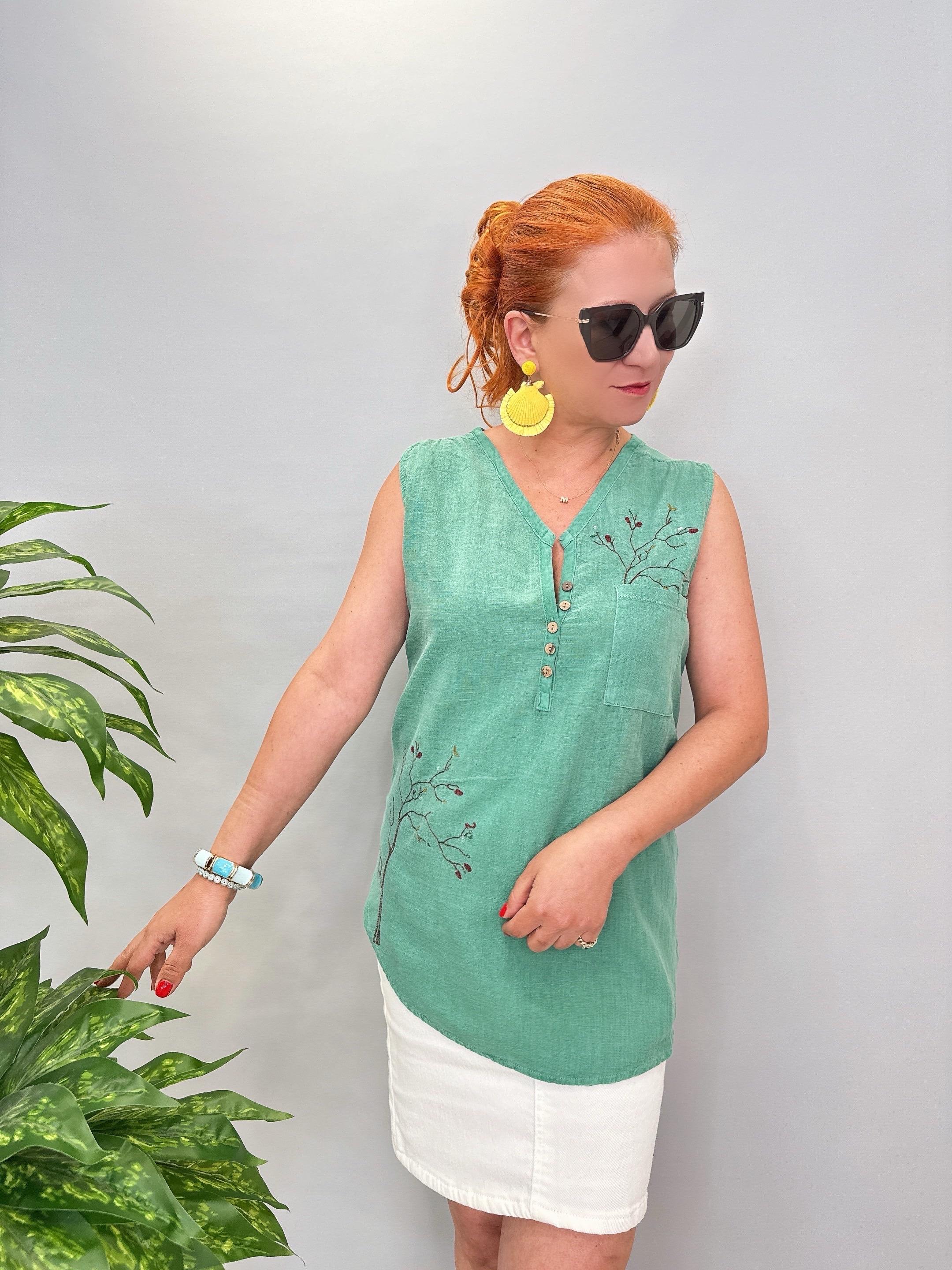 2047 Nakış Detaylı Bluz Yeşil