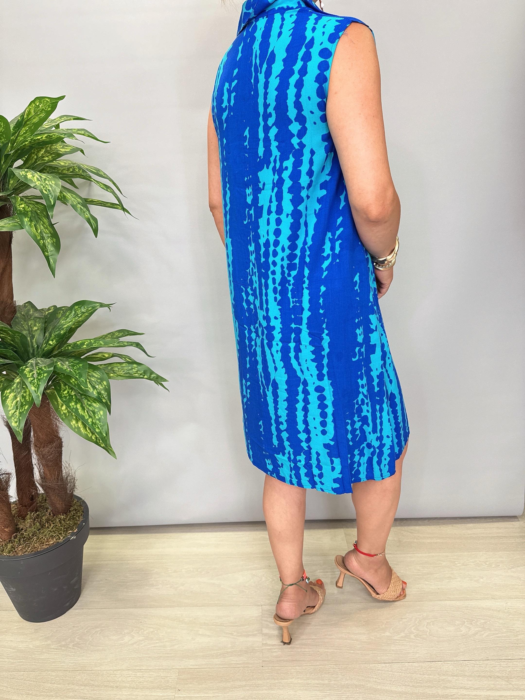 2058 Pamuklu Viskon Elbise Mavi