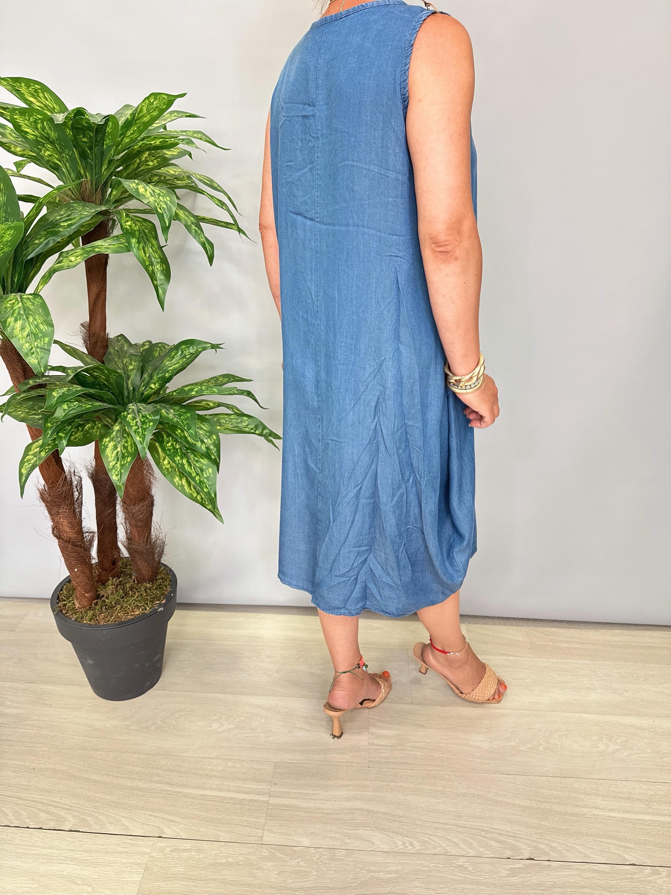 2060 Italyan Tencel Elbise Mavi