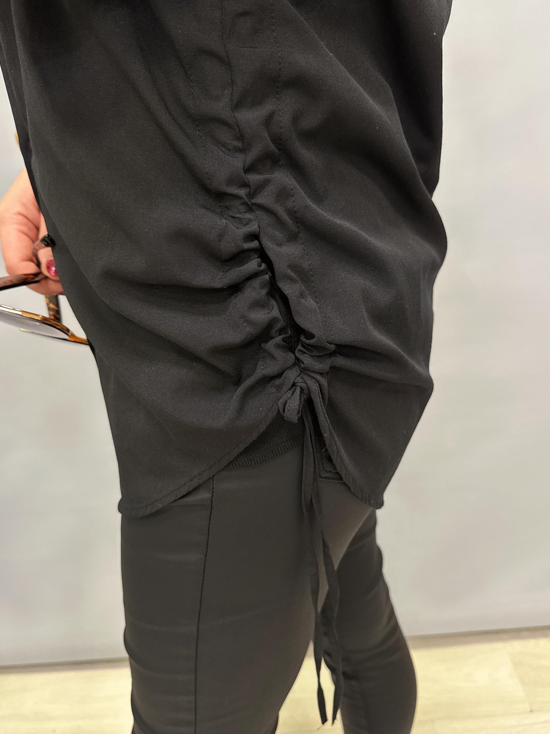 2078 YAN BÜZGÜ DETAY GÖMLEK SİYAH