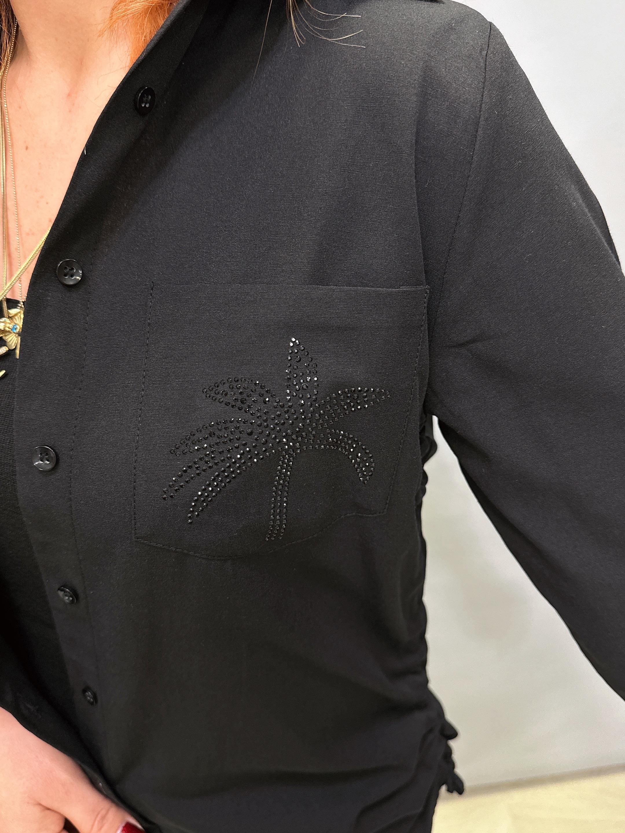 2078 YAN BÜZGÜ DETAY GÖMLEK SİYAH