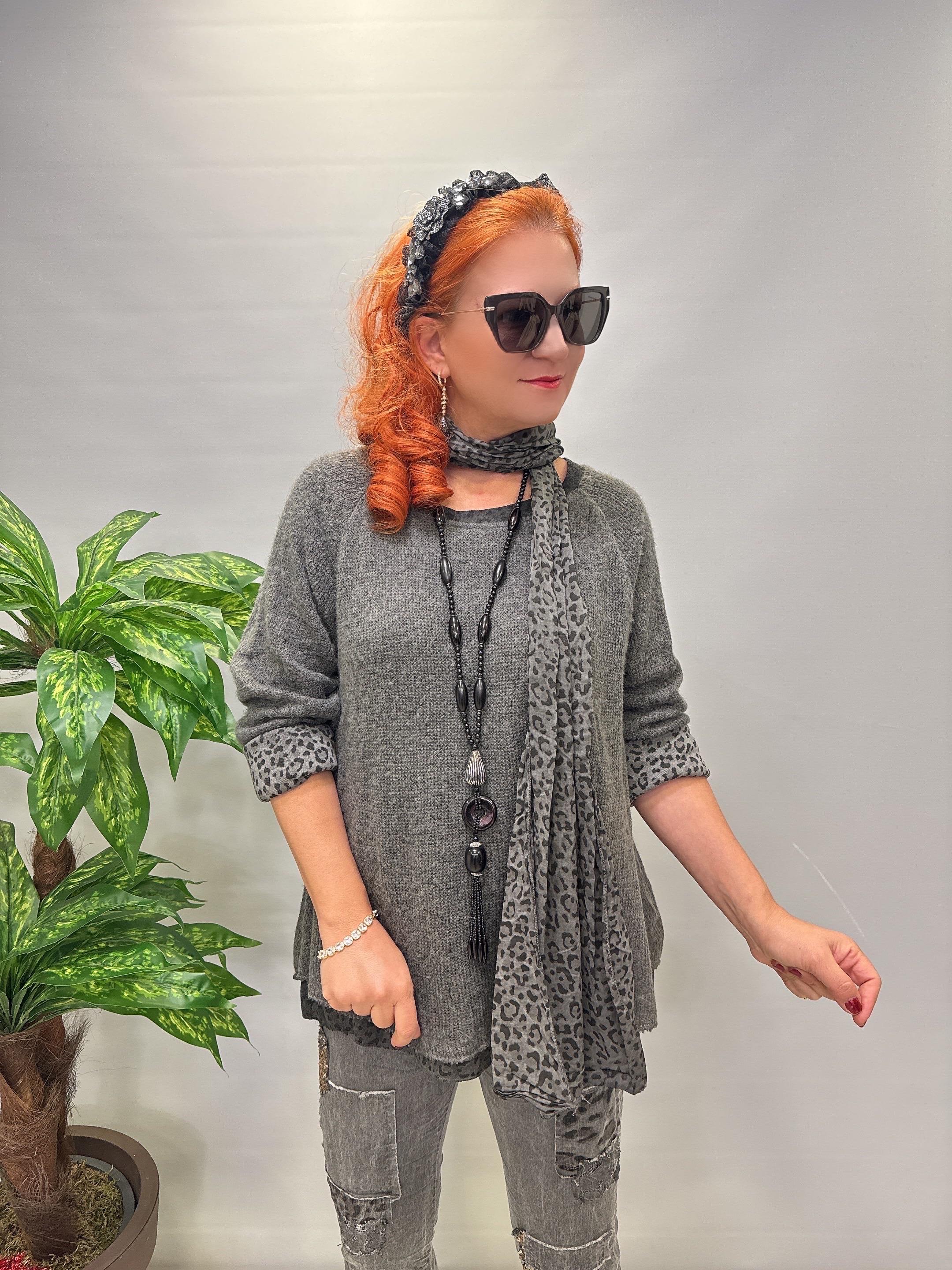 21190 Italyan Şal detay Astarlı Triko Gri