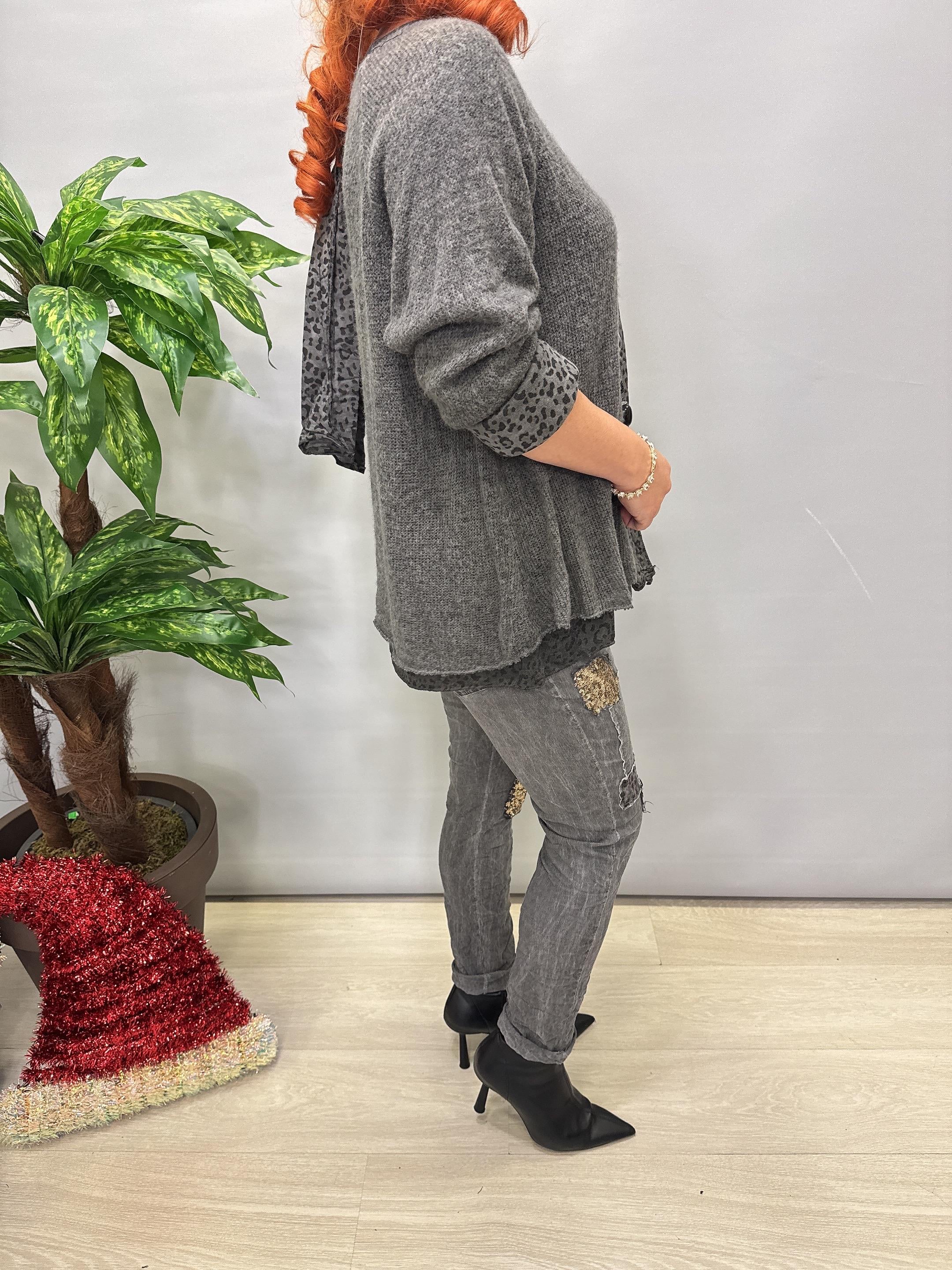 21190 Italyan Şal detay Astarlı Triko Gri