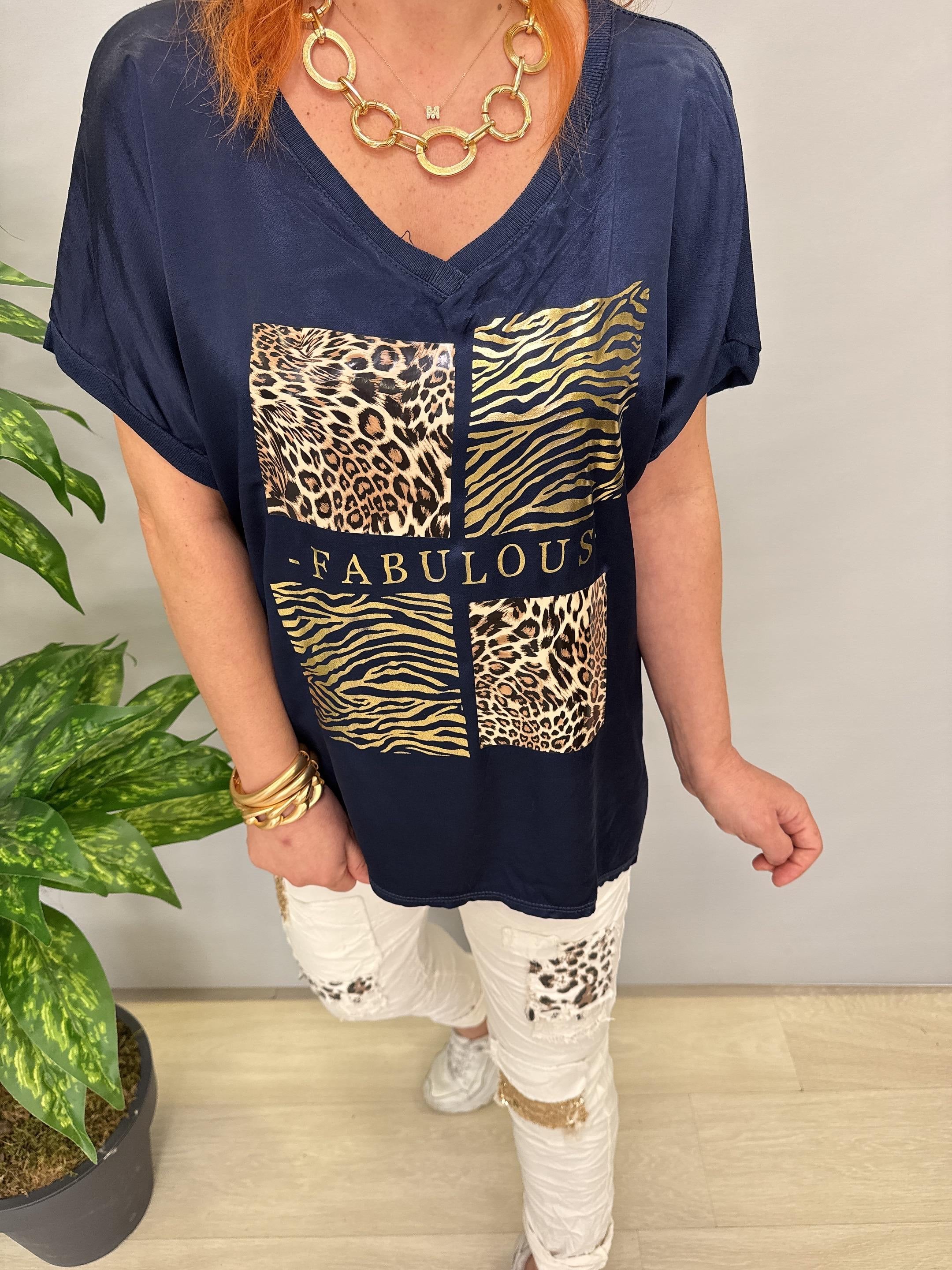 MNS 21191 İTALYAN LEOPAR DETAY BLUZ LACİVERT